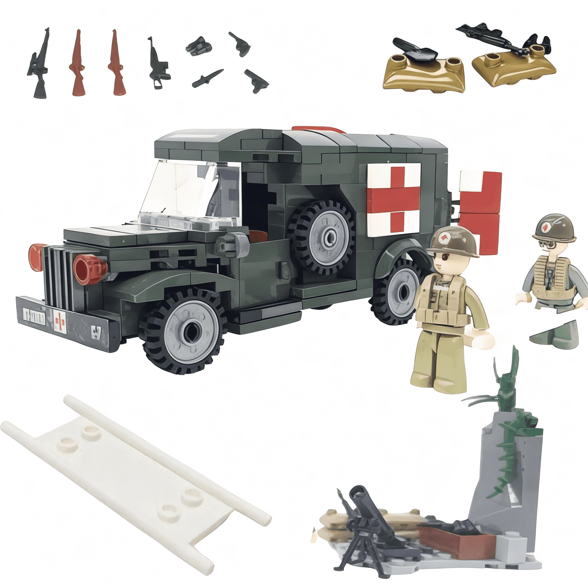 General Jims Military WW2 Ambulance Building Blocks Toy Bricks Set | Compatible with Lego, Cobi, Wange, Sembo and all major brick building brands. General Jim's Toys & Bricks