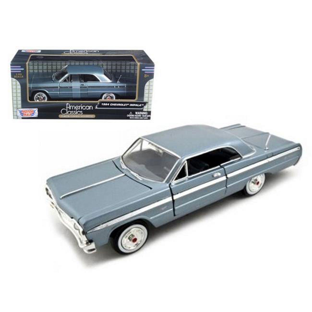 Модель автомобиля 1964 Chevrolet Impala синего цвета 1:24 с деталями интерьера и экстерьера, резиновыми шинами Motormax