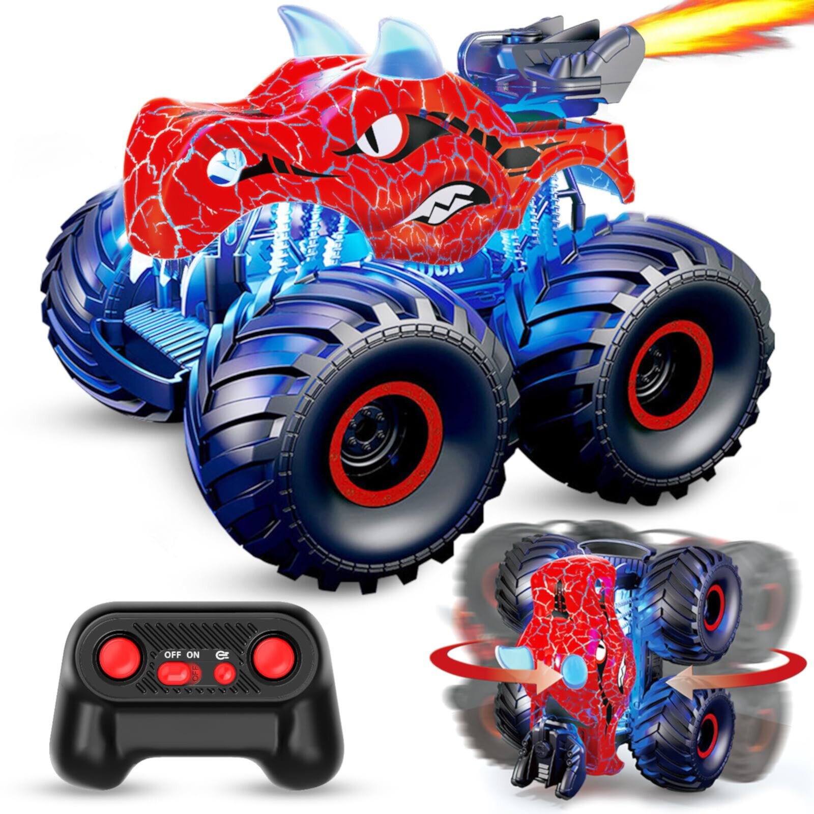 JUGAAD LIFE Dinosaur Remote Control Car 2.4GHz RC Monster Trucks for Boys Girls with Light, Sound & Spray, Dinosaur Toys Christmas Gift for Kids 3 4 5 6 7 8 Years Old-Red Jugaad Life