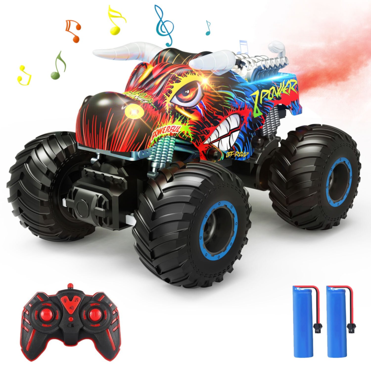 JoyStone Remote Control Monster Truck, 1:16 Monster Truck RC Trucks, 2.4GHz All Terrain Remote Control Monster Cars, Remote Monster Car with Spray Music and Light for Boys 4-7 8-12 and Girls (Red) JoyStone