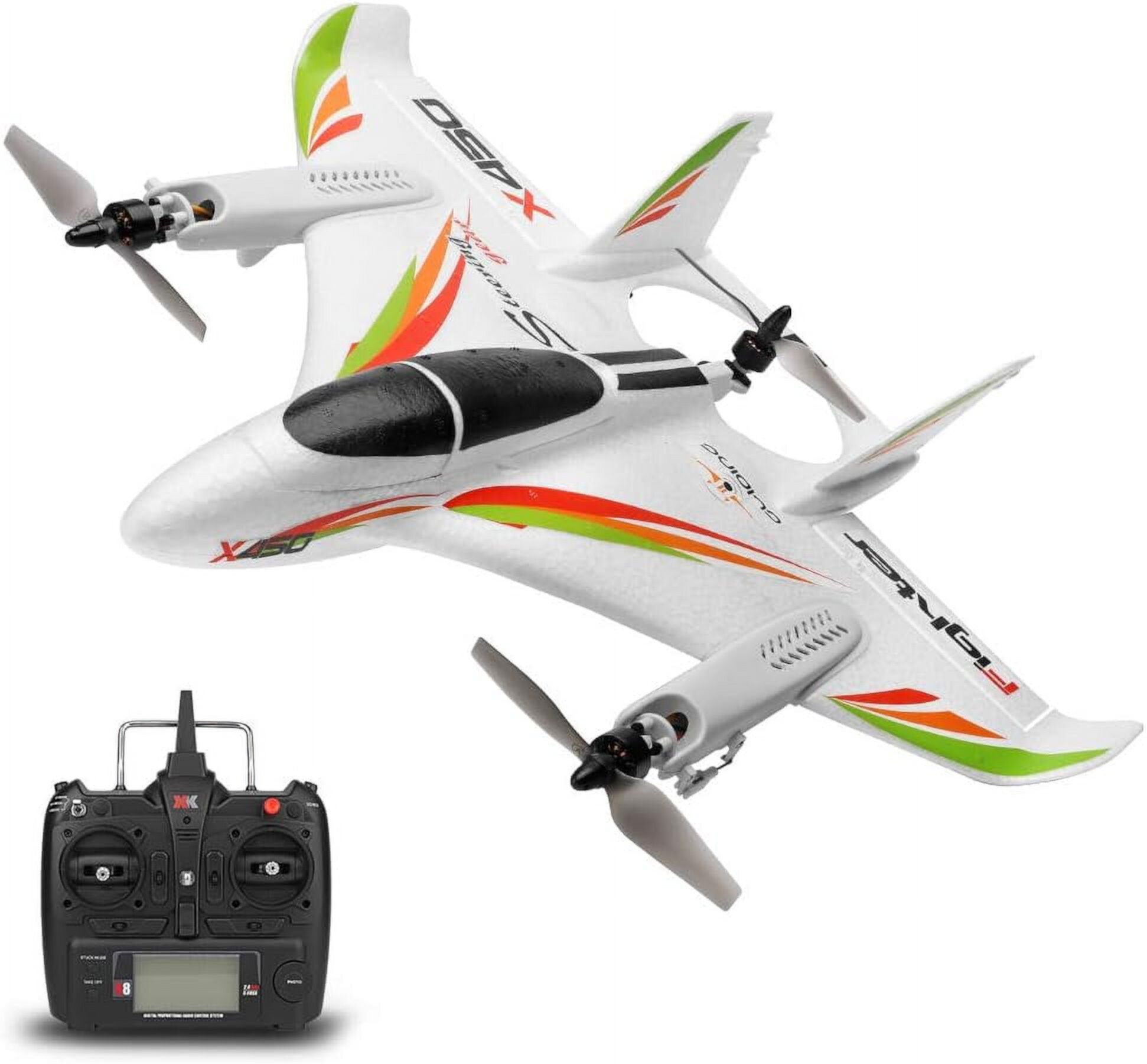 RC Planes, 2.4G Remote Control 6 Channel Brushless Motor Aircraft, Vertical Takeoff LED WLtoys XK X450 RC Airplane Toy RTF For Adult Child Kid Teen Bruce & Shark