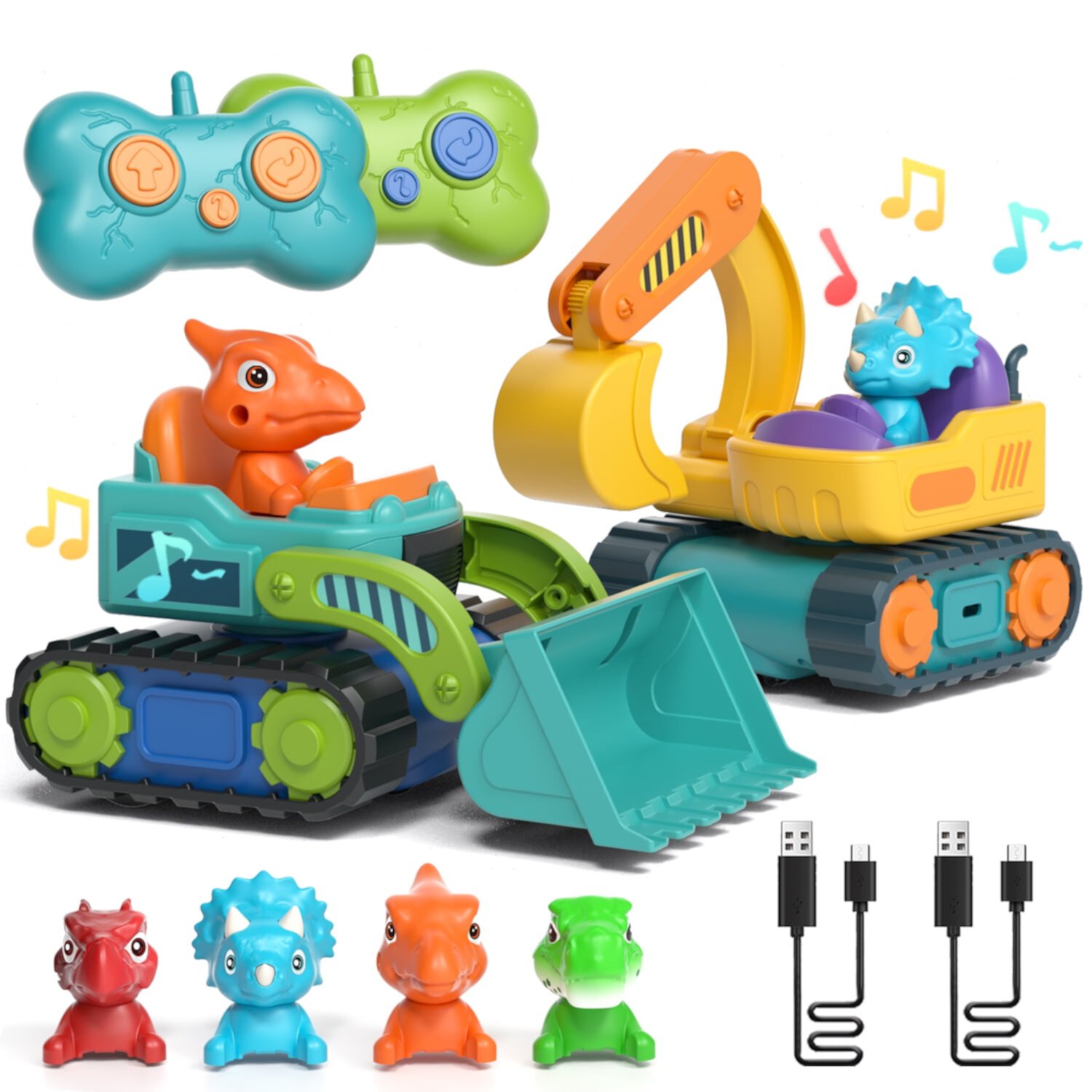 Remote Control RC Car for Toddlers, Toys Cars for Toddler Toys 2-3, Toys for Ages 2-4 Dinosaur with Lights & Music, 2 3 4 Year Old Boy Toys - 2 pack OROLIVING