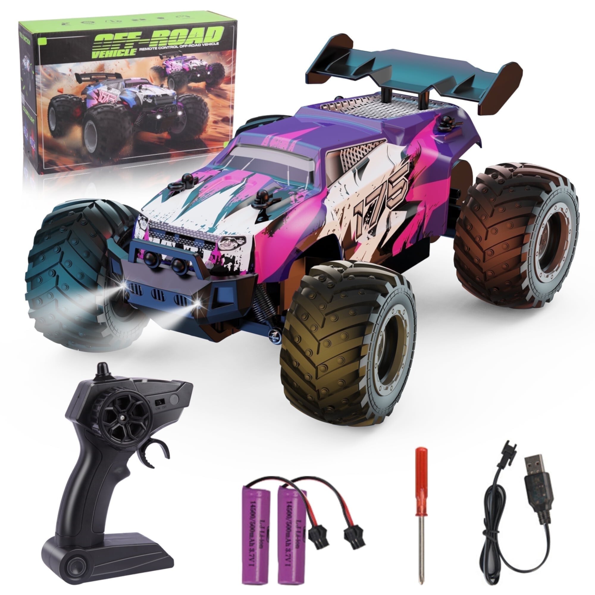 UUGEE Remote Control Car, RC Monster Truck Cars Toys for Boys, 2.4GHz High-Speed off-Road RC Truck with Lights & 2 Rechargable Batteries, Christmas Gifts for Kids Adults UUGEE