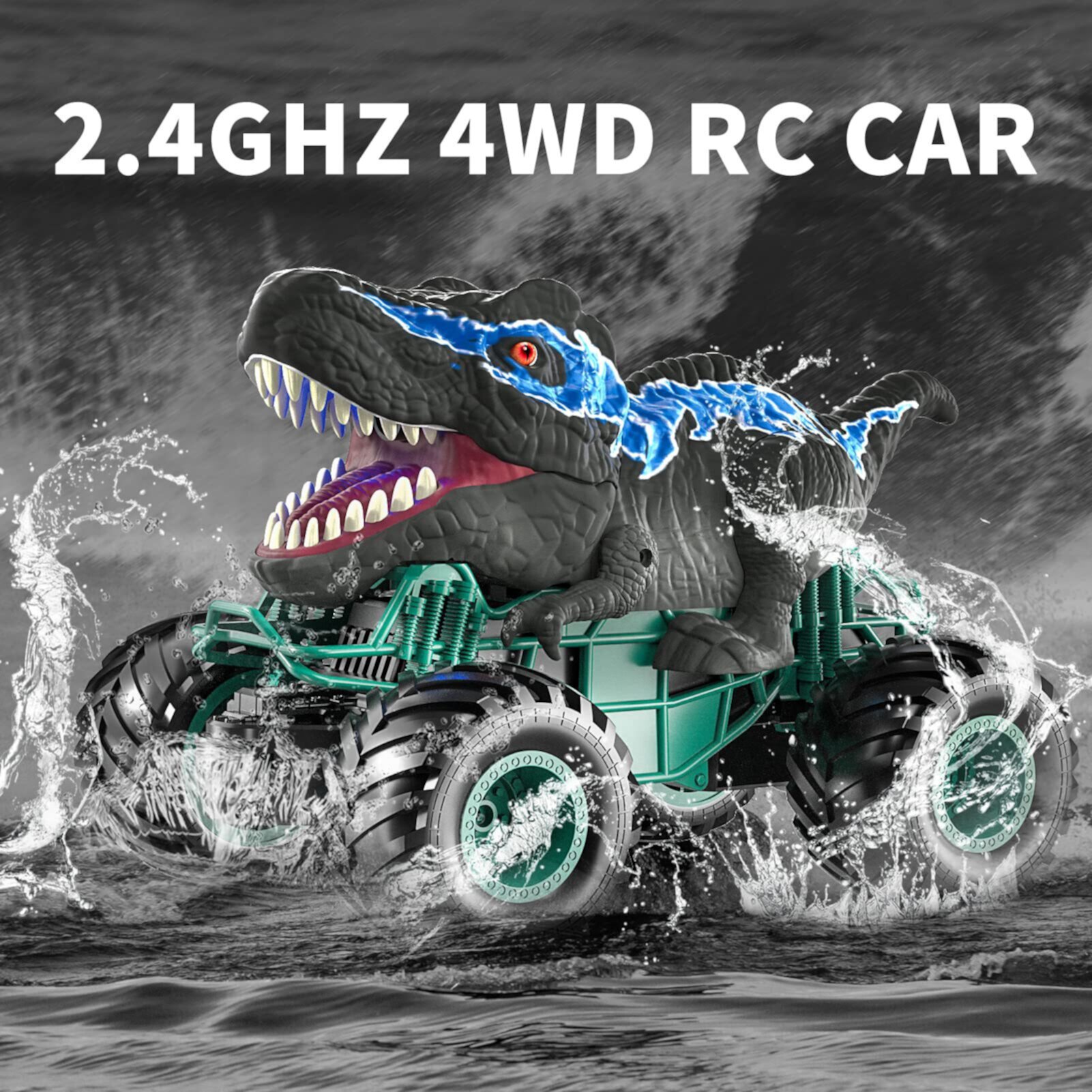 Flooyes Remote Control Dinosaur Car for Boys Kids Ages 3 4 5 6 7 8+ Years, 2.4ghz RC Dinosaur Truck for Toddlers, Electronic Rc Car with Light Sound & Spray All Terrain Car for 3 4 5 6-8 Kids Flooyes