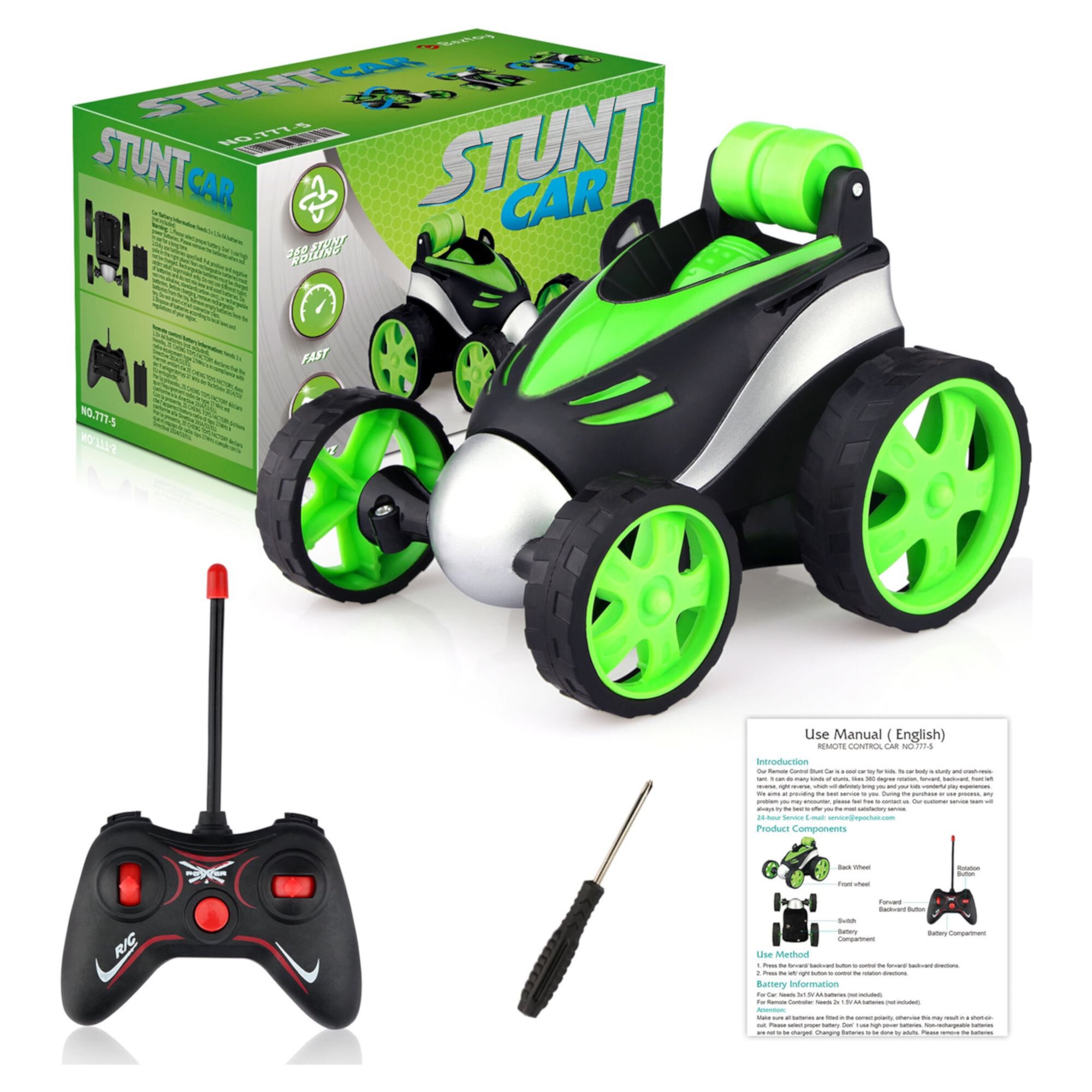 Wupuaait Remote Control Rolling Car Toys, RC Stunt Car with 360° Rotation Xmas Gift for 3-12 Years Old Kids, Green Wupuaait