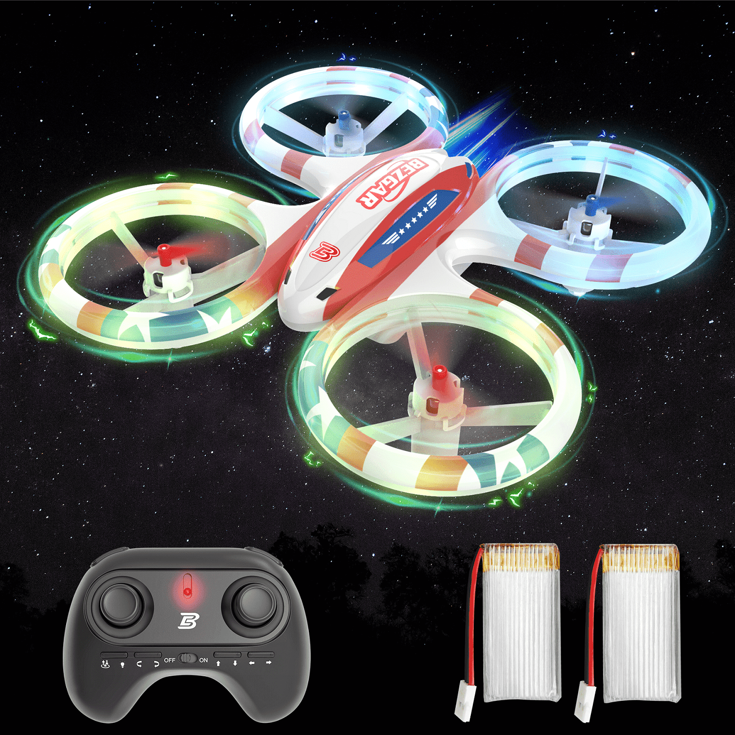 (Upgraded) YCFUN Drones Mini Drone RC Drone for Kids, Indoor Stunt Drone with LED Light, White YCFUN