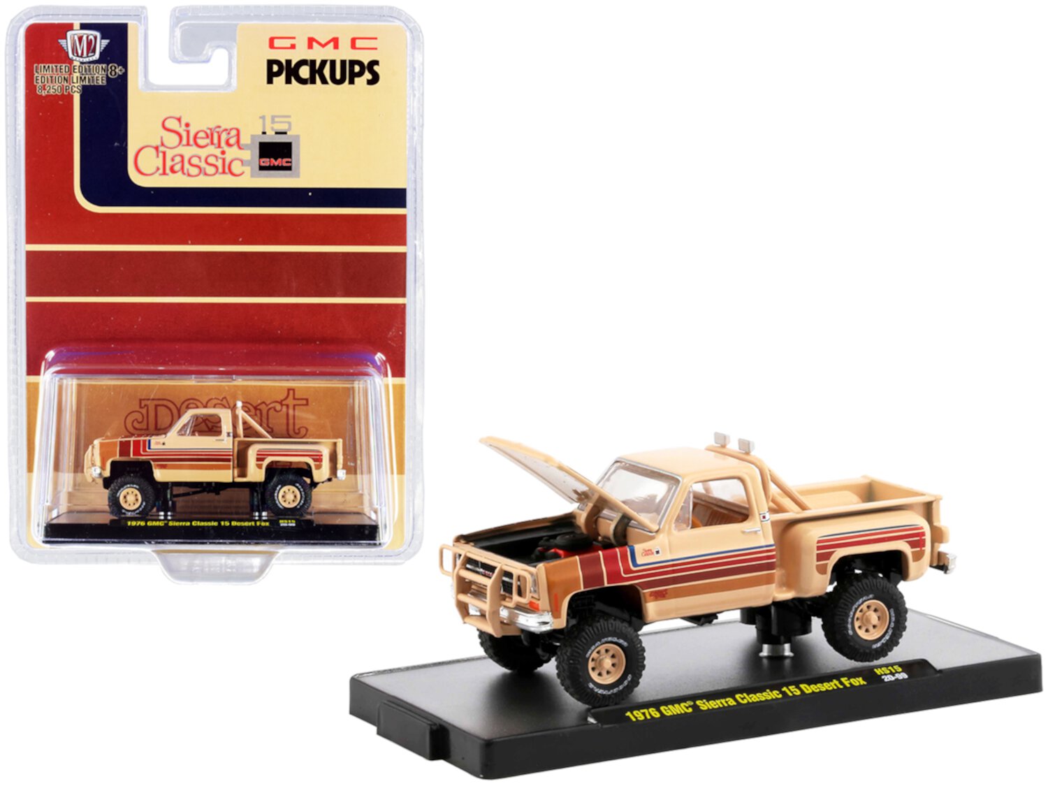 1976 GMC Sierra Classic 15 Pickup Truck "Desert Fox" Buckskin Tan w/Stripes Ltd Ed 8250pcs 1/64 Diecast Model Car by M2 Machines M2 Machines