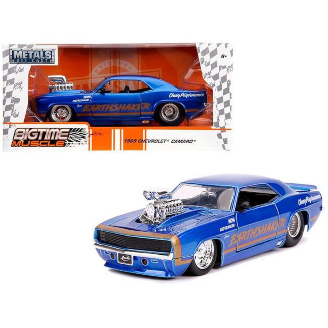 Jada Toys 1969 Chevrolet Camaro Earthshaker Candy Blue With Gold Stripe Bigtime Muscle 1:24 Diecast Model Car Play Vehicle JADA TOYS