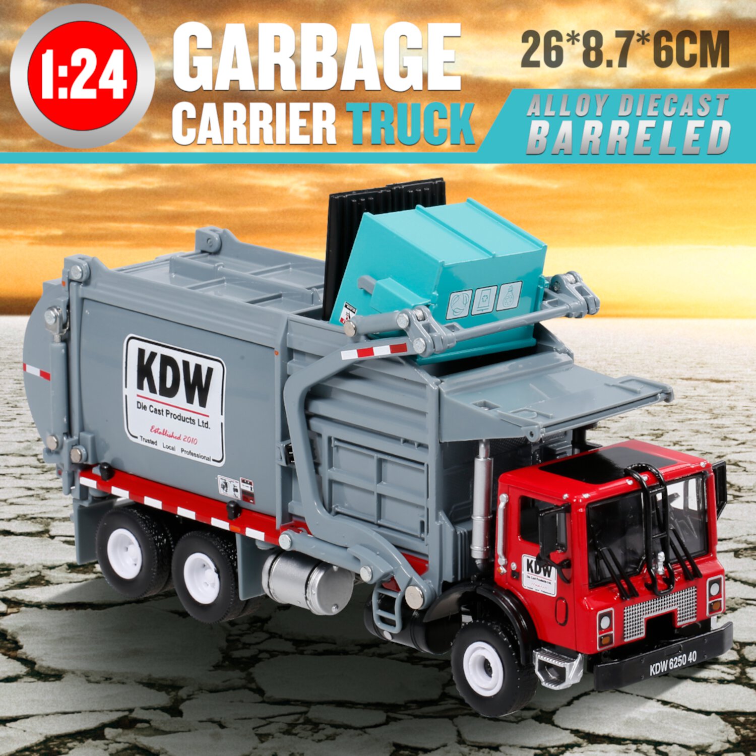 Eccomum Garbage Carrier Truck, 1:24 Alloy Diecast Barreled Waste Material Transporter Vehicle Model, Trash Truck toys for Boys Kids Girls Eccomum