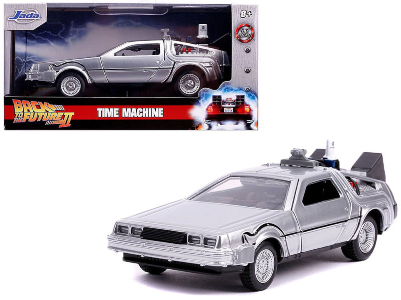 Diecast DeLorean DMC (Time Machine) Silver "Back to the Future Part II" (1989) Movie "Hollywood Rides" Series 1/32 Diecast Model Car by Jada JADA TOYS