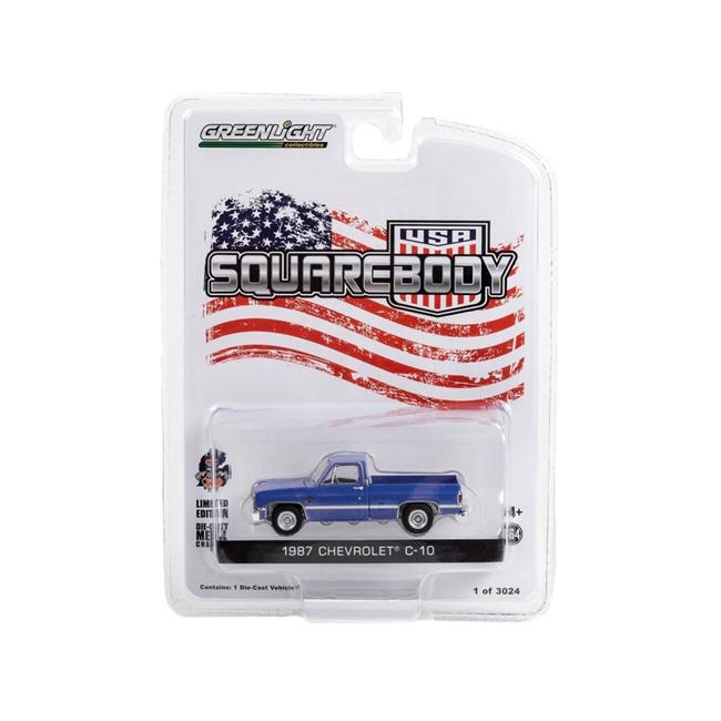 1987 Chevrolet C-10 Pickup Truck Blue "Squarebody USA" Limited Edition to 3024 pieces 1/64 Diecast Model Car by Greenlight Greenlight