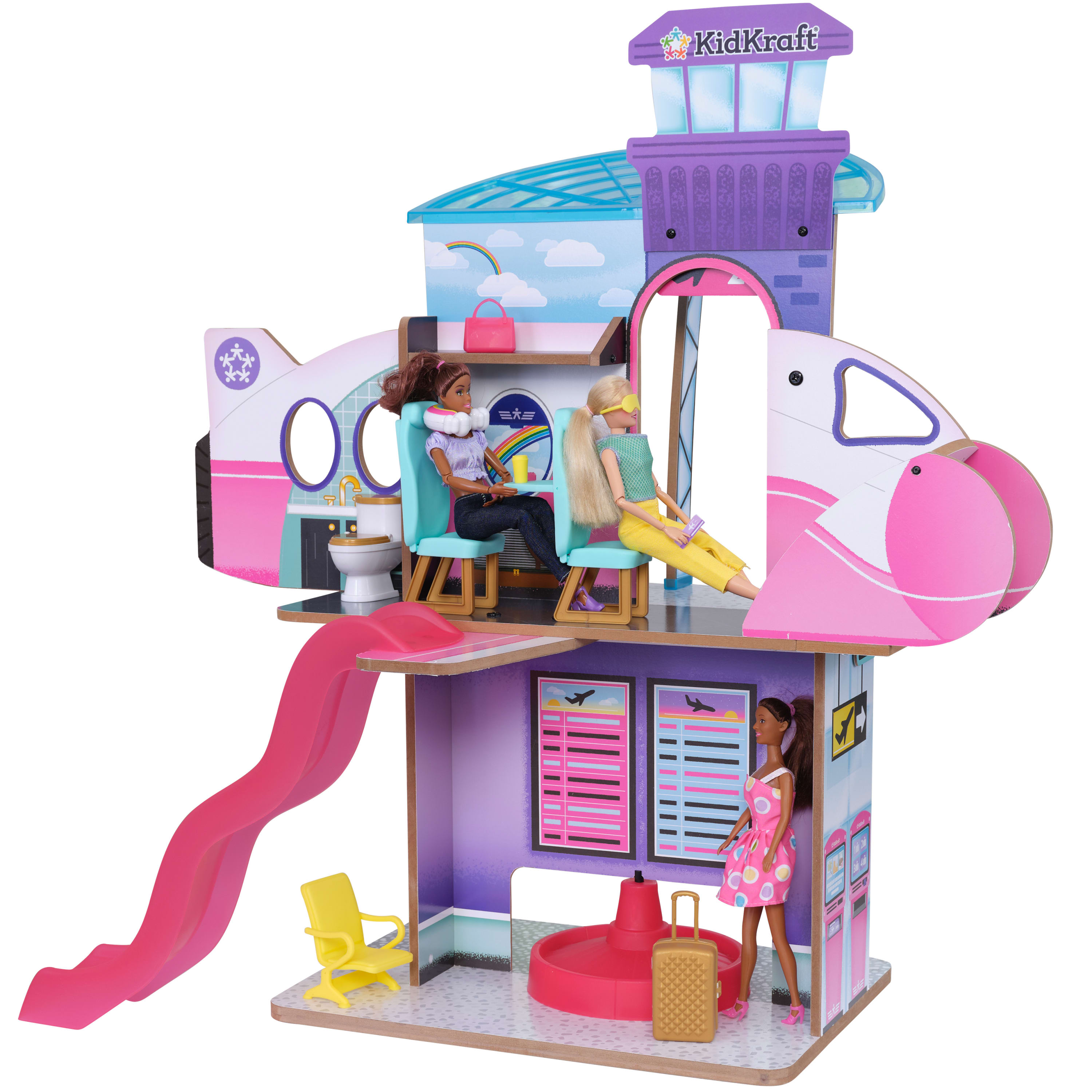 KidKraft Luxe Life 2-in-1 Wooden Airport and Jet Plane Doll Play Set with Over 15 Accessories KidKraft