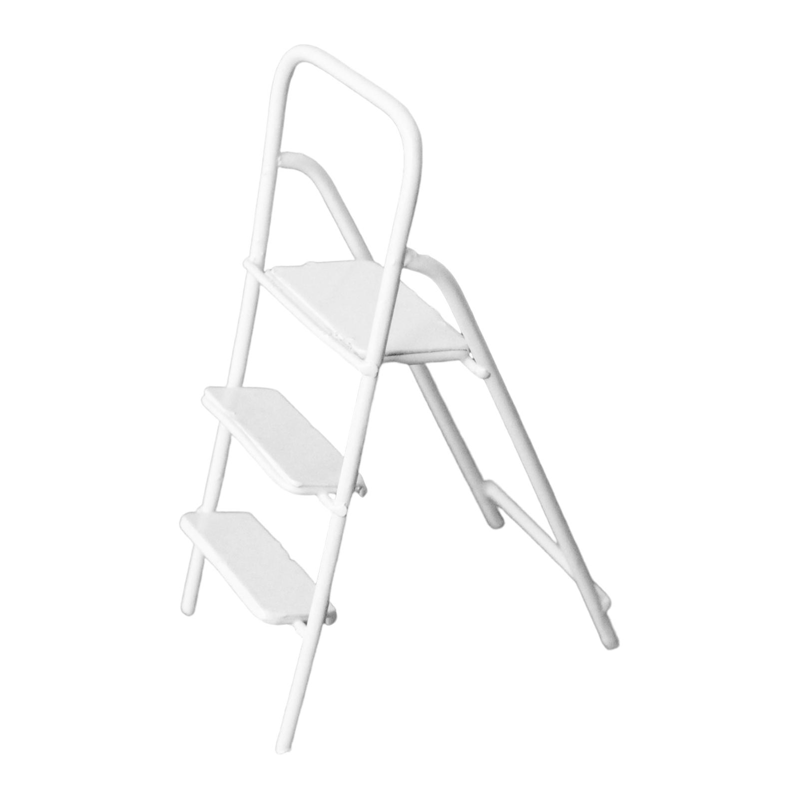 1:12 Miniature Ladder with Wide Pedal 1/12 Mini 3 Step Ladder for Yard Decor White PETSOLA