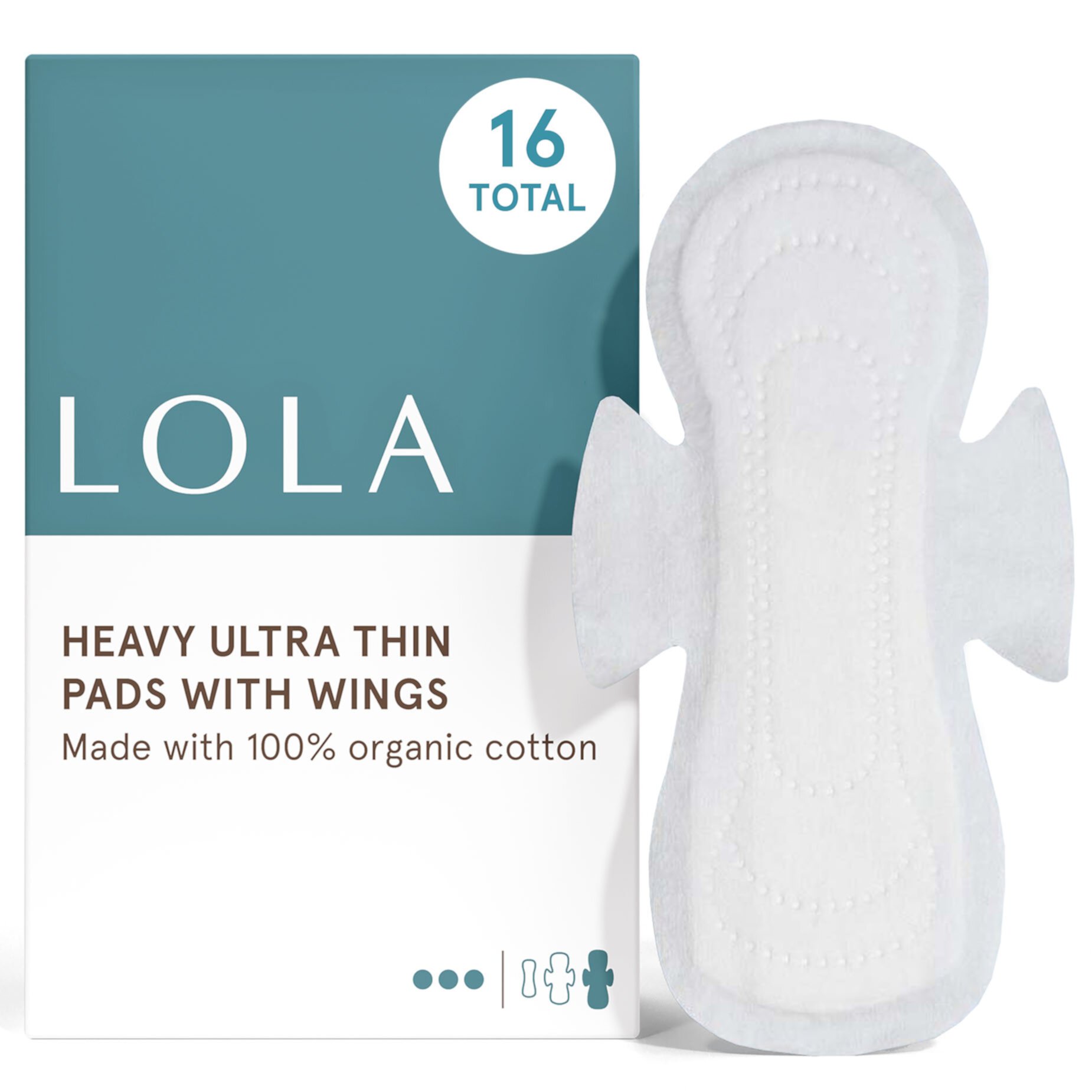 LOLA Ultra Thin Pads with Wings, Heavy, Organic Cotton Top Sheet and Core, 16 Count LOLA