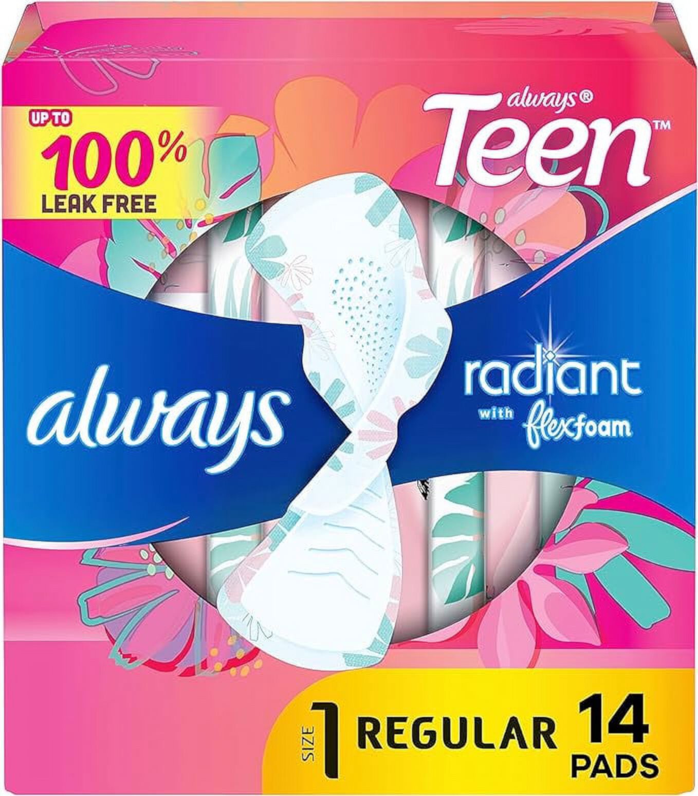 Always Radiant Teen Feminine Pads For Women, Size 1 Regular Absorbency, With Flexfoam, With Wings, Unscented, 14 Count Visit the Always Store