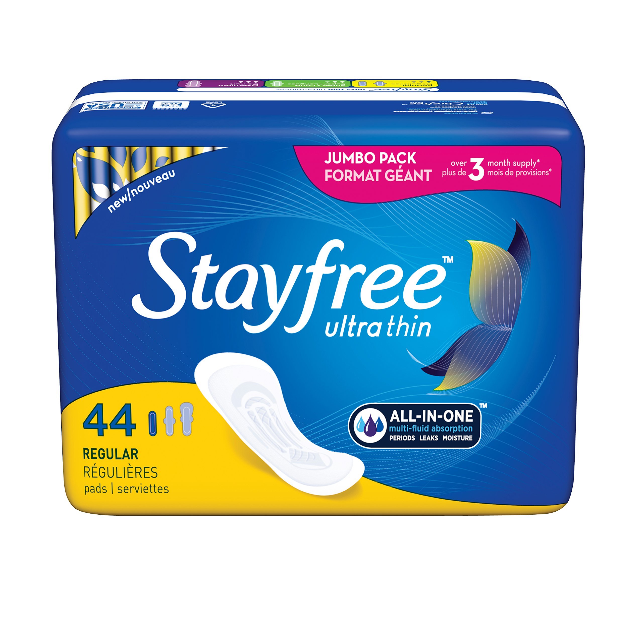 Stayfree Ultra Thin Regular Pads For Women, Wingless, Reliable Protection and Absorbency of Feminine Moisture, Leaks and Periods, 44 count - Pack of 4 Regular Wingless 44 Count (Pack of 4) Stayfree