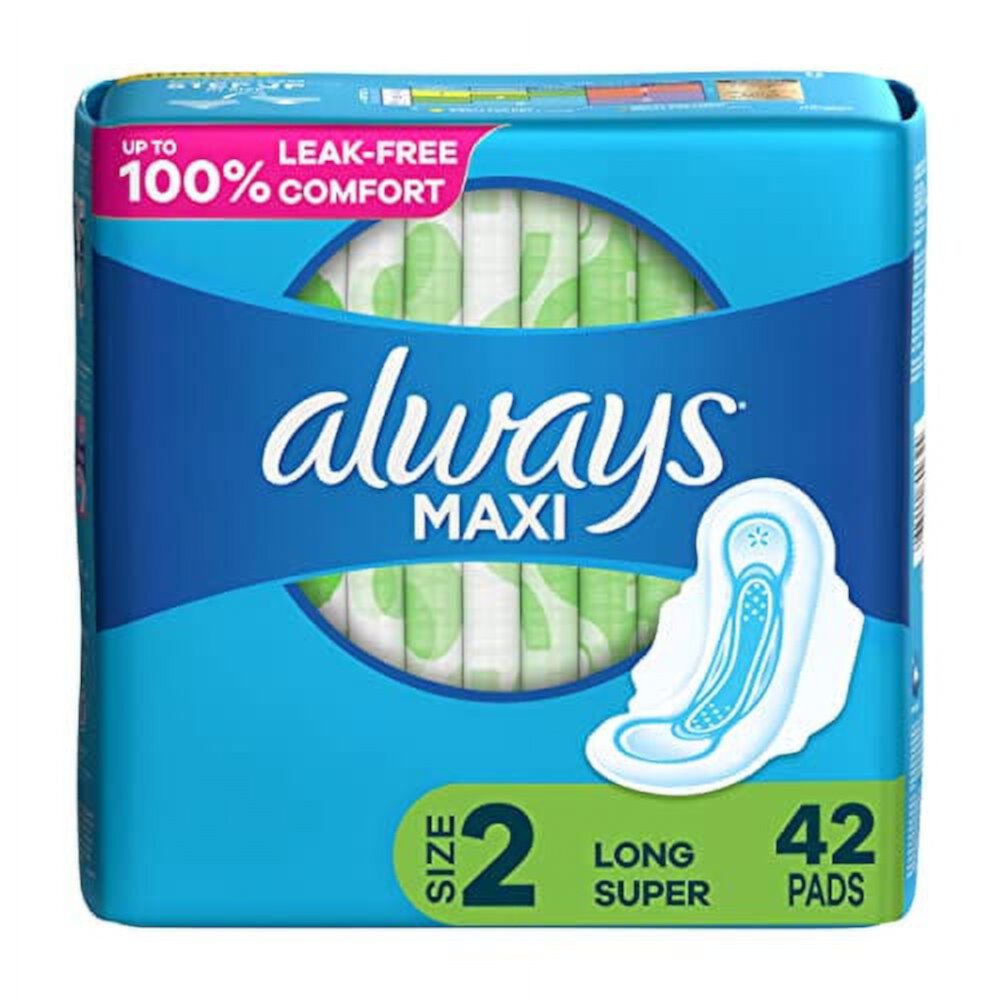 Always Maxi Feminine Pads For Women, Size 2 Long Super Absorbency, With Wings, Unscented, 42 Count Visit the Always Store