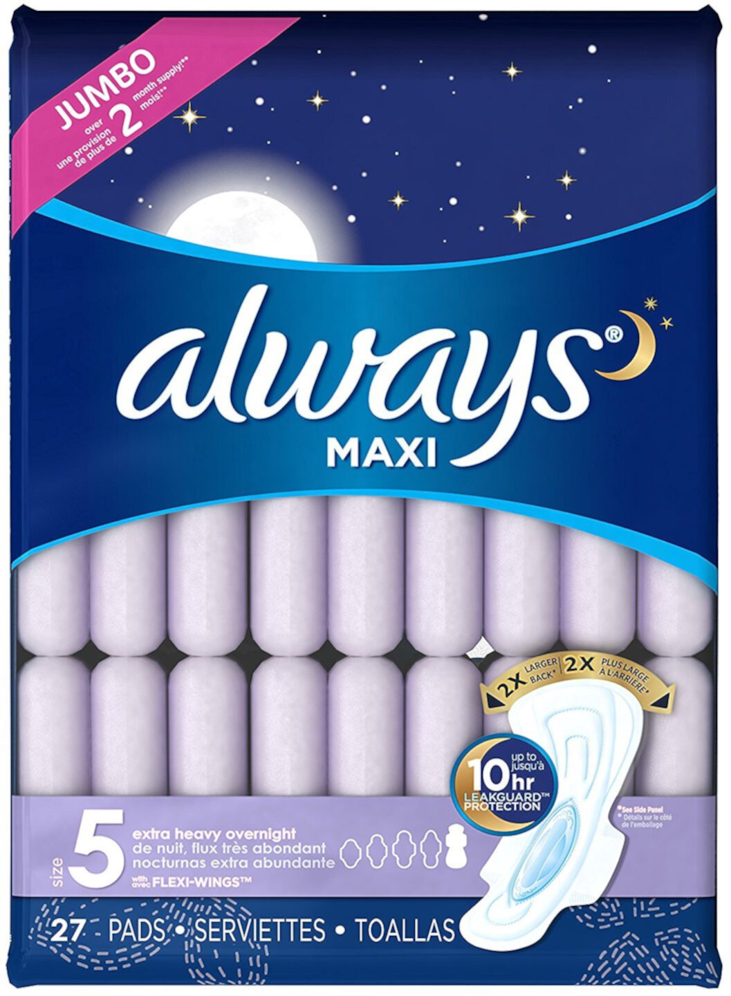 Always Extra Heavy Overnight Pads With Wings, Unscented 27 ea (Pack of 2) Always