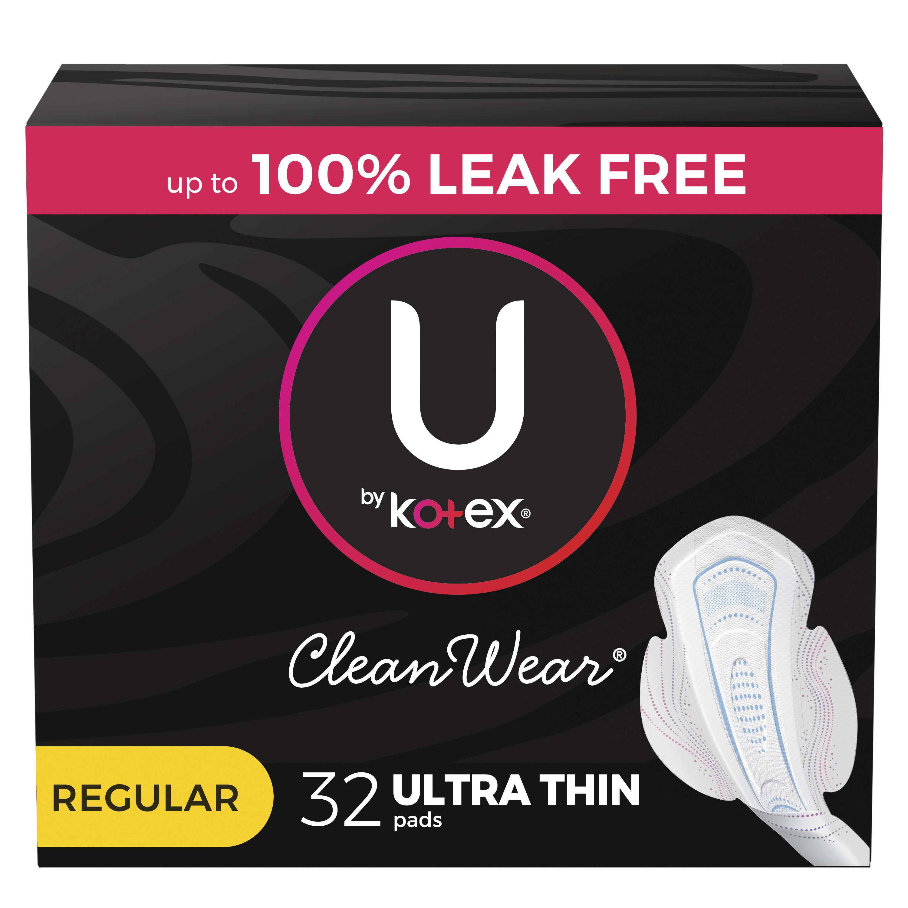 U by Kotex CleanWear Ultra Thin Feminine Pads with Wings, Regular, 32 Count Visit the Kotex Store