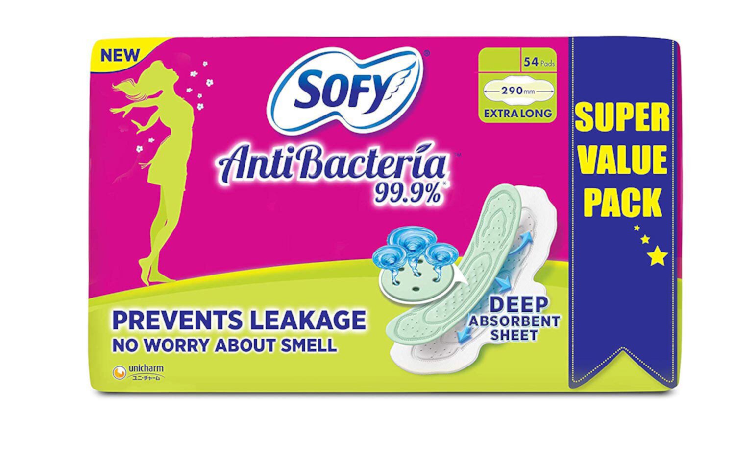 Sofy Anti Bacteria Extra Long Sanitary Pads (Pack Of 54 Pads) Sofy