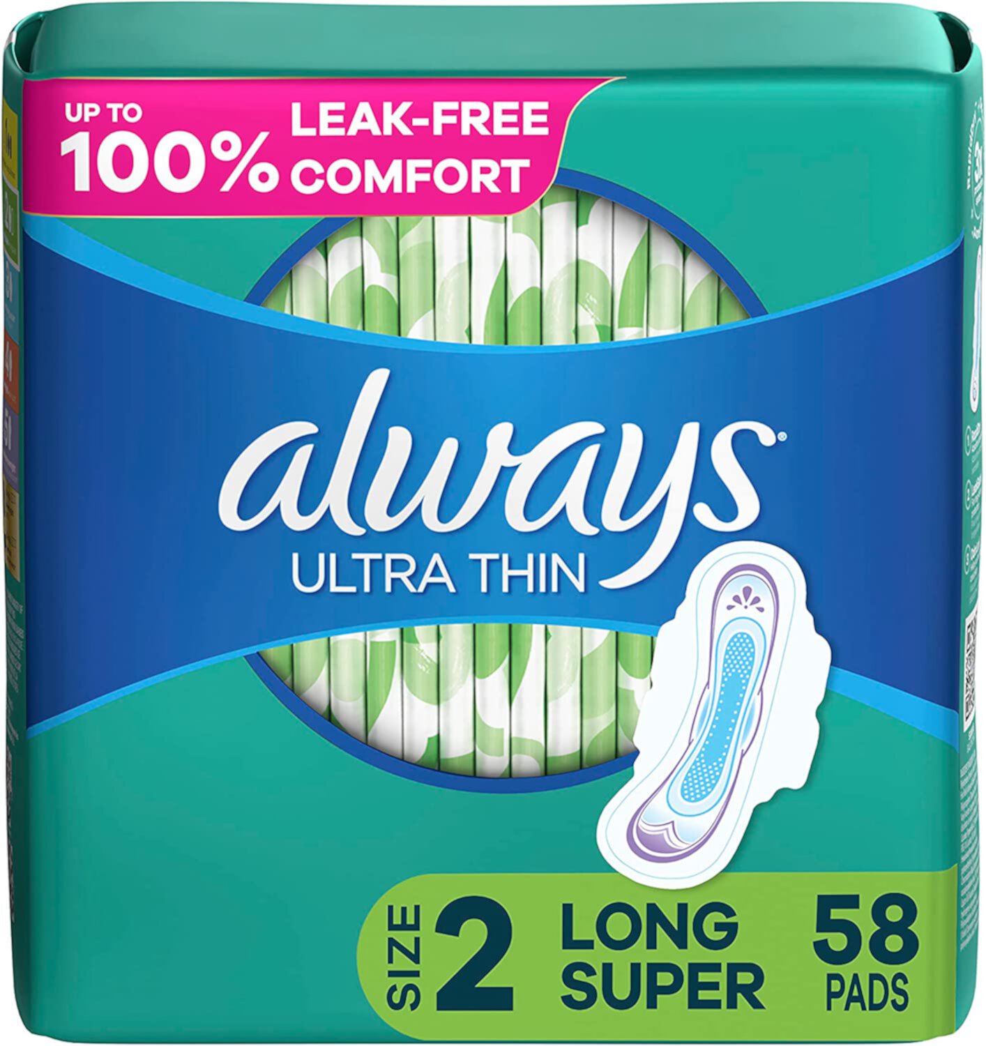 Always Ultra Thin Pads Size 2 Super Long Absorbency Unscented with Wings, 58 Count, Packaging May Vary Visit the Always Store