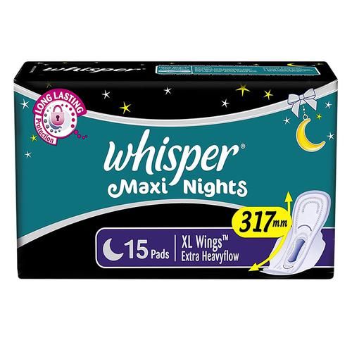 Whisper Maxi Nights Sanitary Pads - XL, 15 pcs Whisper