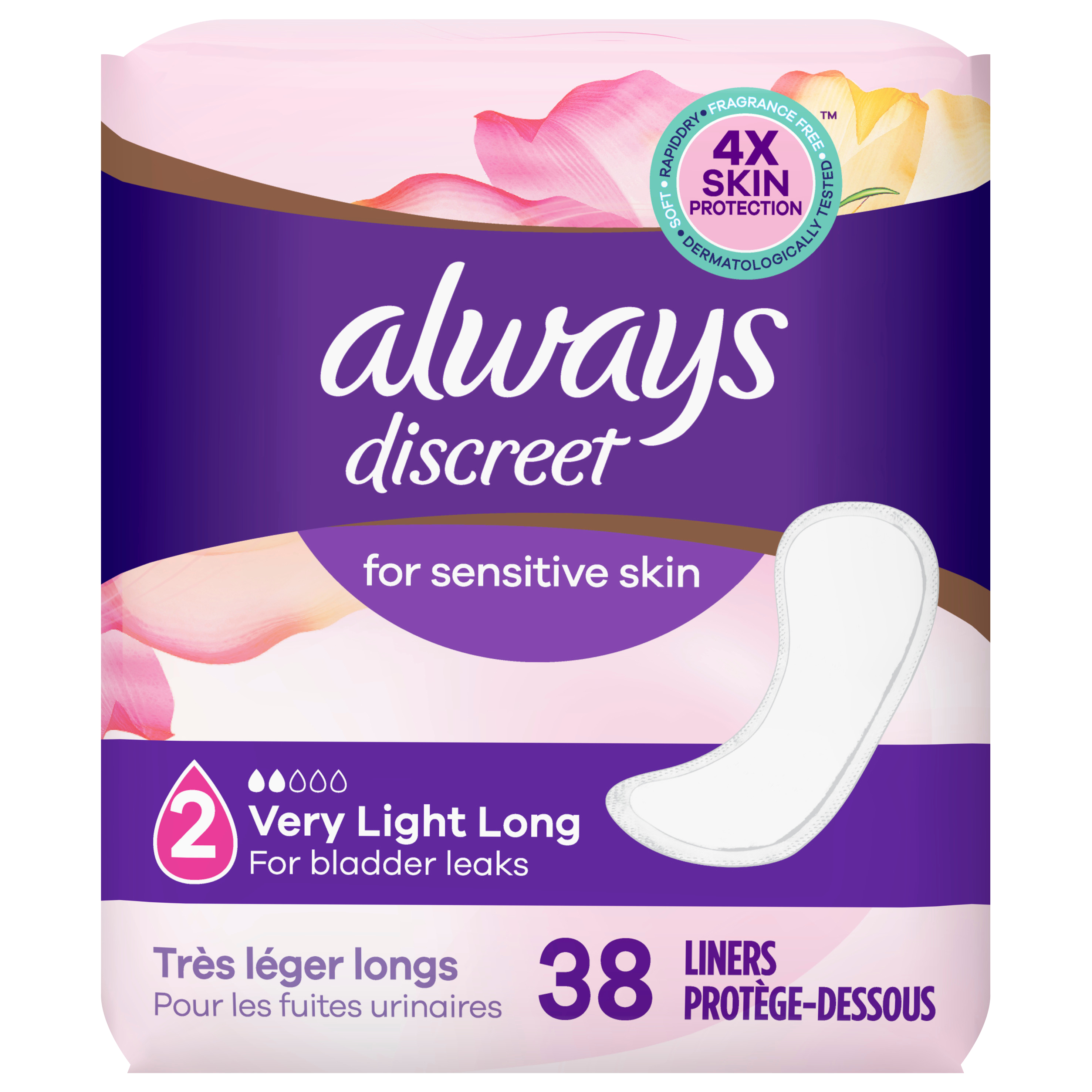 Always Discreet Sensitive Skin Bladder Leak Pads #2 Very Light Long 38 Count Always Discreet