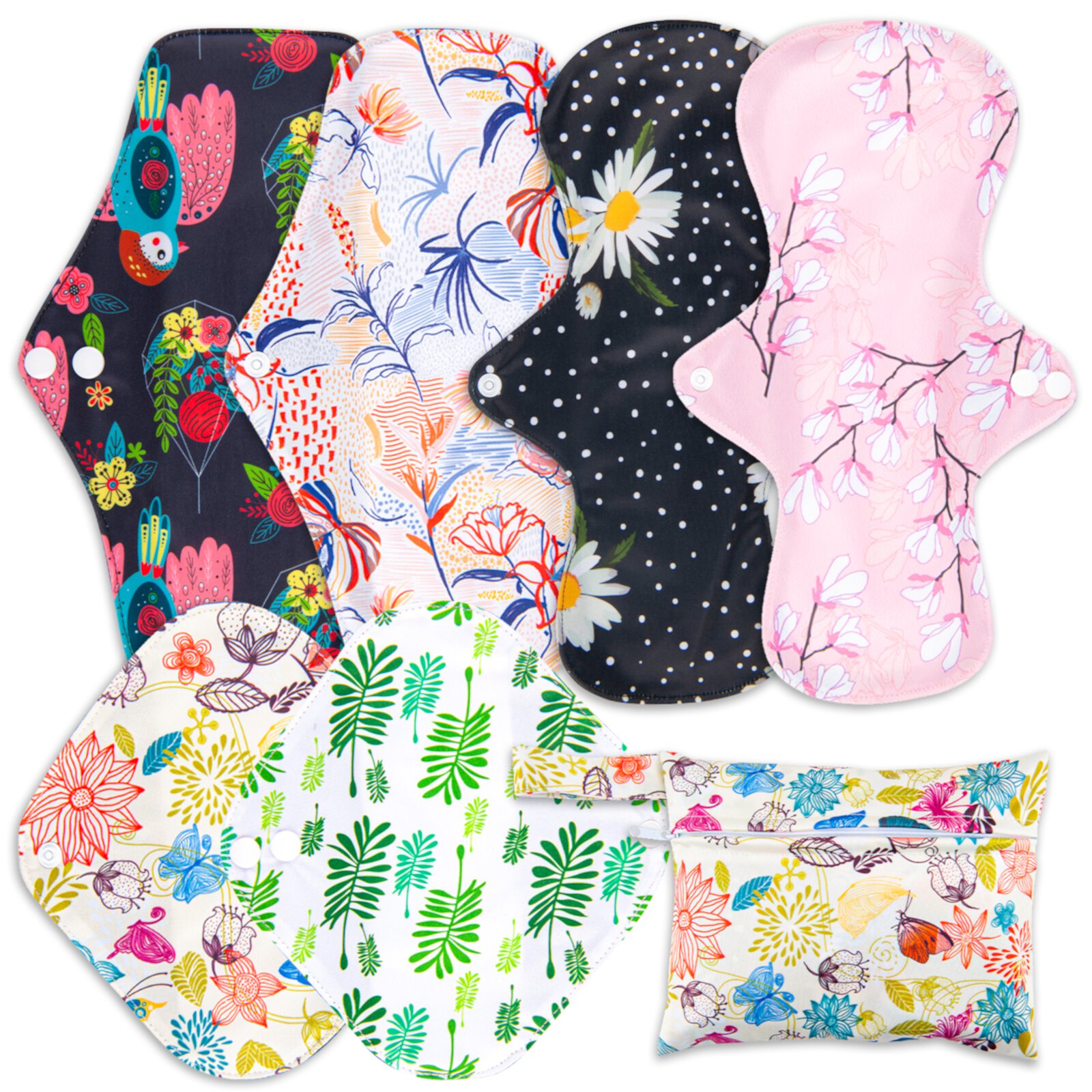 7 in 1 Reusable Menstrual Padsï¼6 PCs Sanitary Pad Set with Wings Waterproof Washable Sanitary Menstrual Cloth Pads Panty Liners for Women SIHOHAN