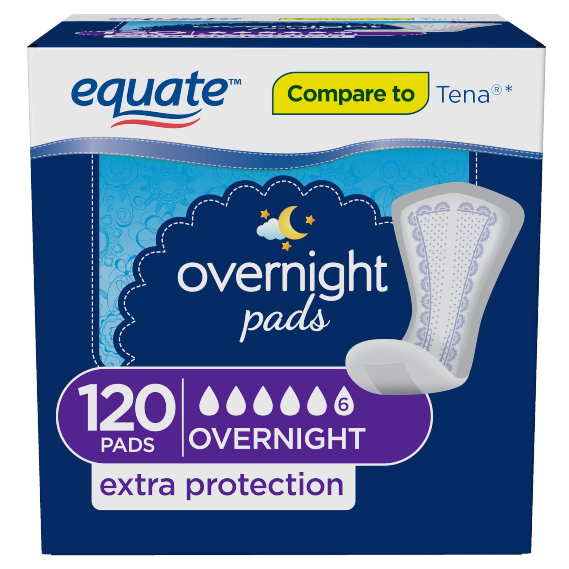 Equate Options Women's Incontinence Pads, Unscented, Overnight (120 Count) Equate