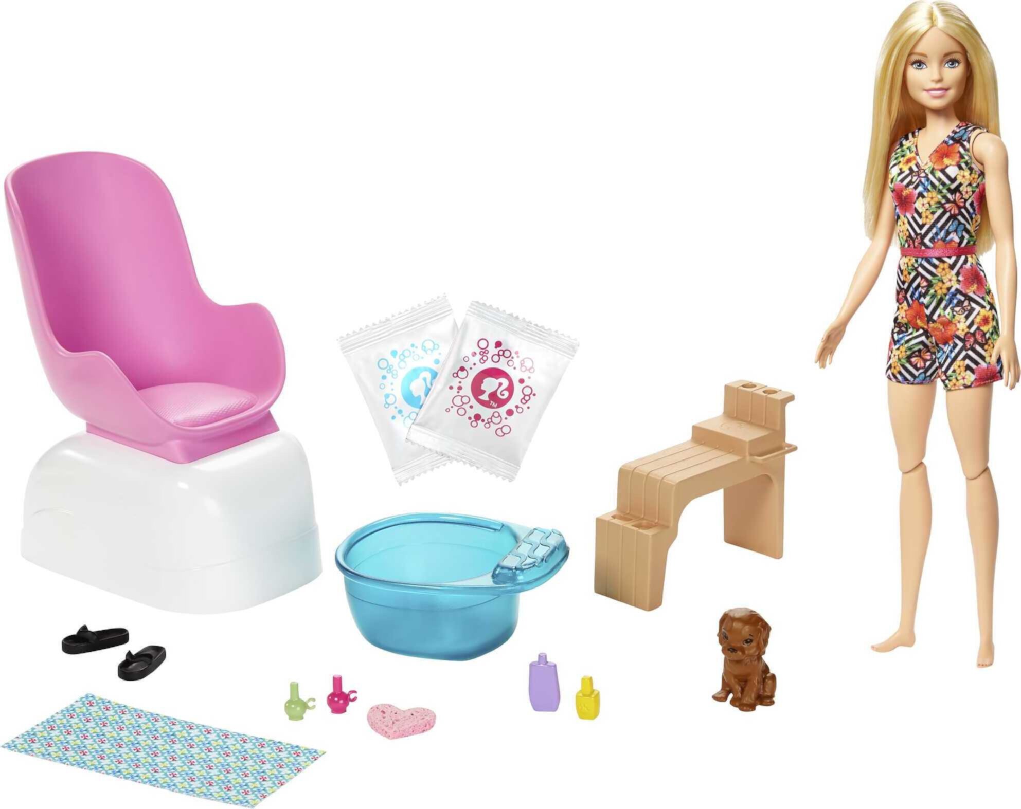 Mattel Mani-Pedi Spa Barbie Doll Playset, 14 Pieces Barbie