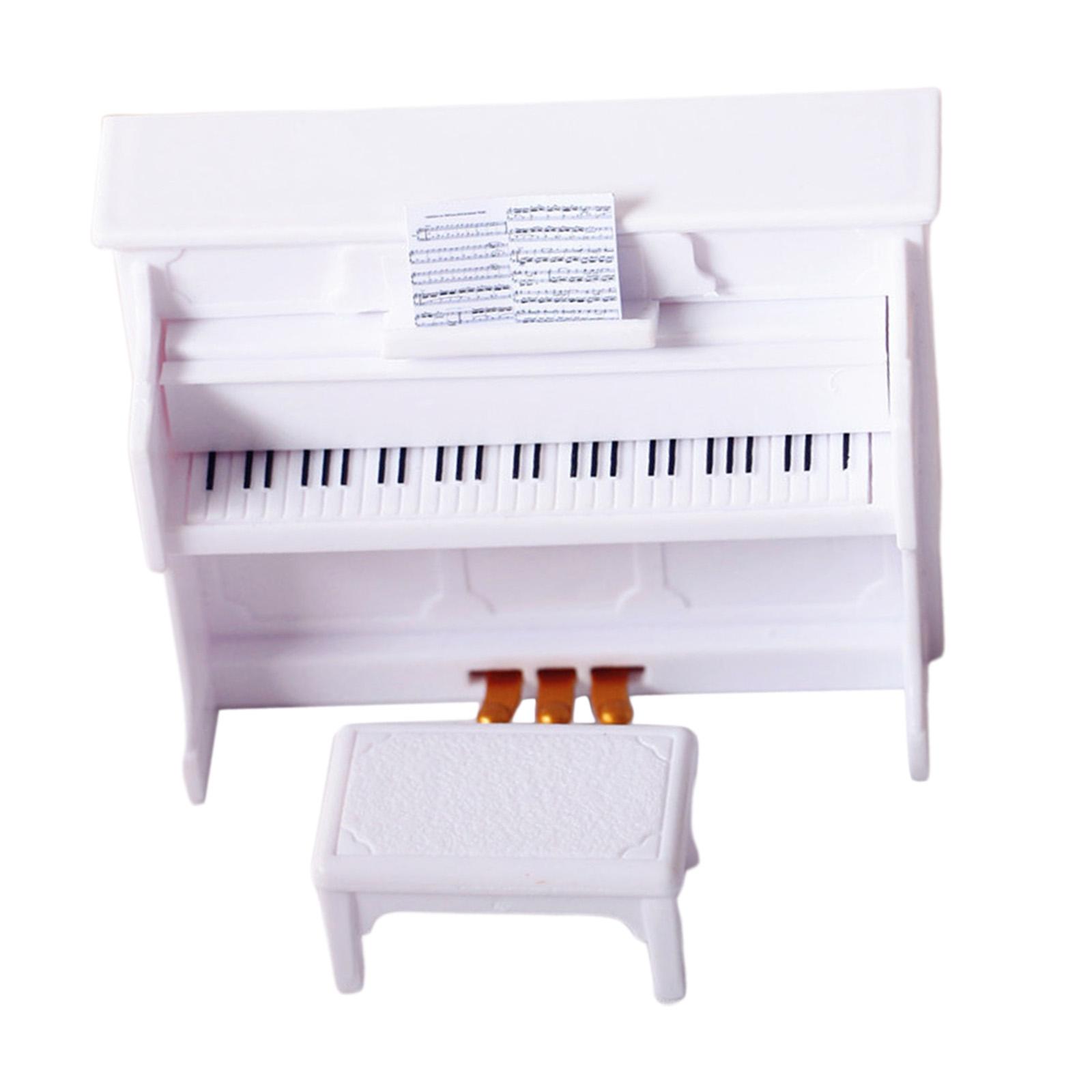 Dollhouse Miniature Piano with Stool Musical Instrument Pretend Play 12th Doll House Furniture Life Scene Toys MERIGLARE