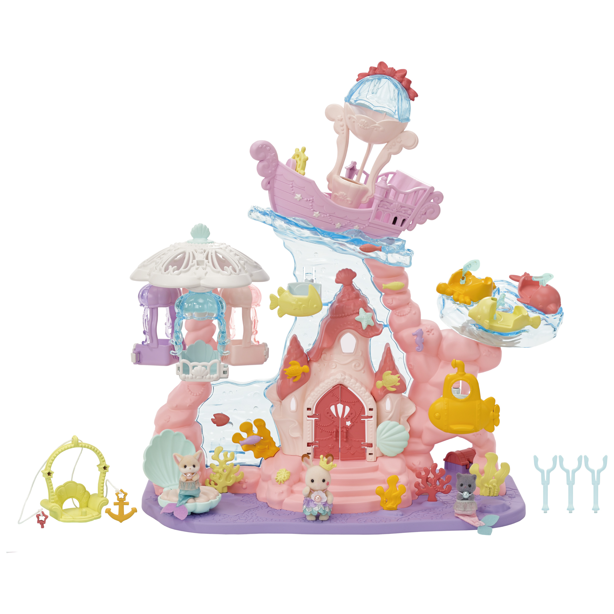 Calico Critters Baby Mermaid Castle, Dollhouse Playset with 3 Collectible Doll Figures Calico Critters