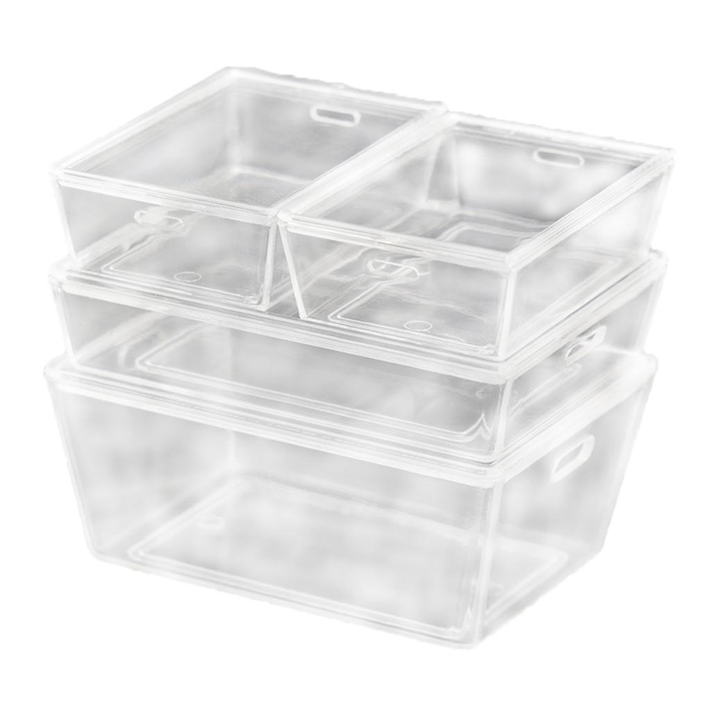 4-Piece Storage Box with Lid :6 1:12 Scale Dollhouse Decoration Accessories - Clear_Acrylic Hellery