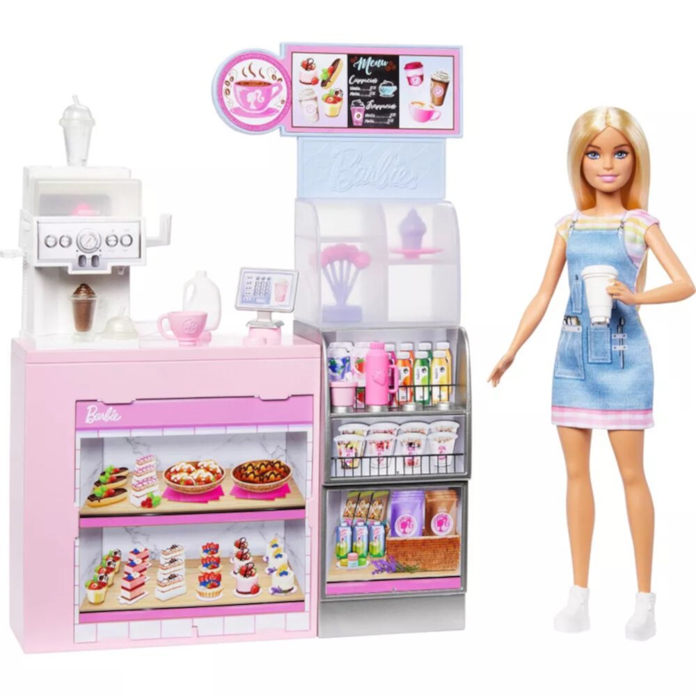 Barbie Coffee Shop Playset w Blonde Barista Doll Coffee Maker Toy New with Box Barbie