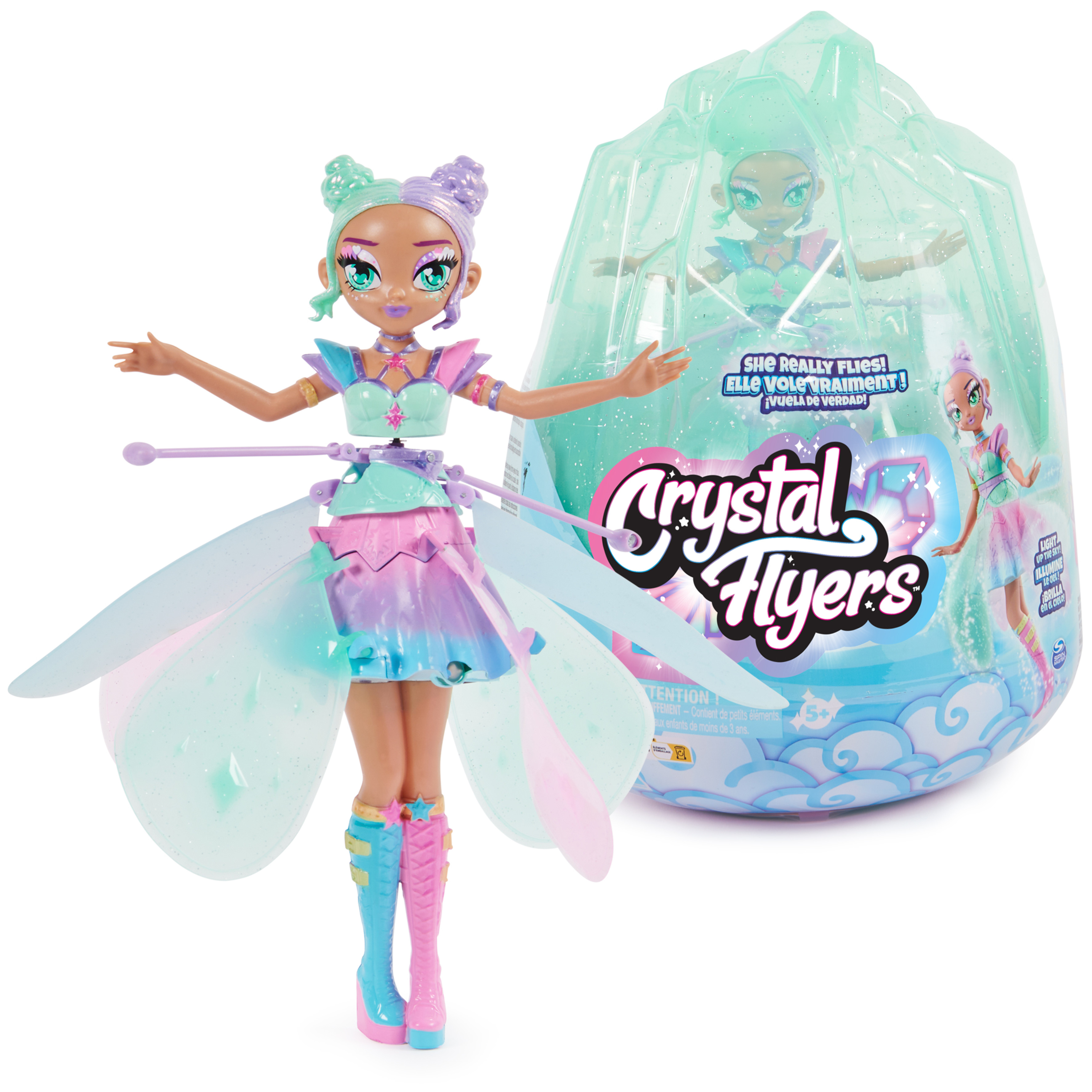 Crystal Flyers, Pastel Kawaii Doll Magical Flying Toy with Lights (Packaging May Vary), Kids Toys for Girls and Boys Ages 5 and up Hatchimals