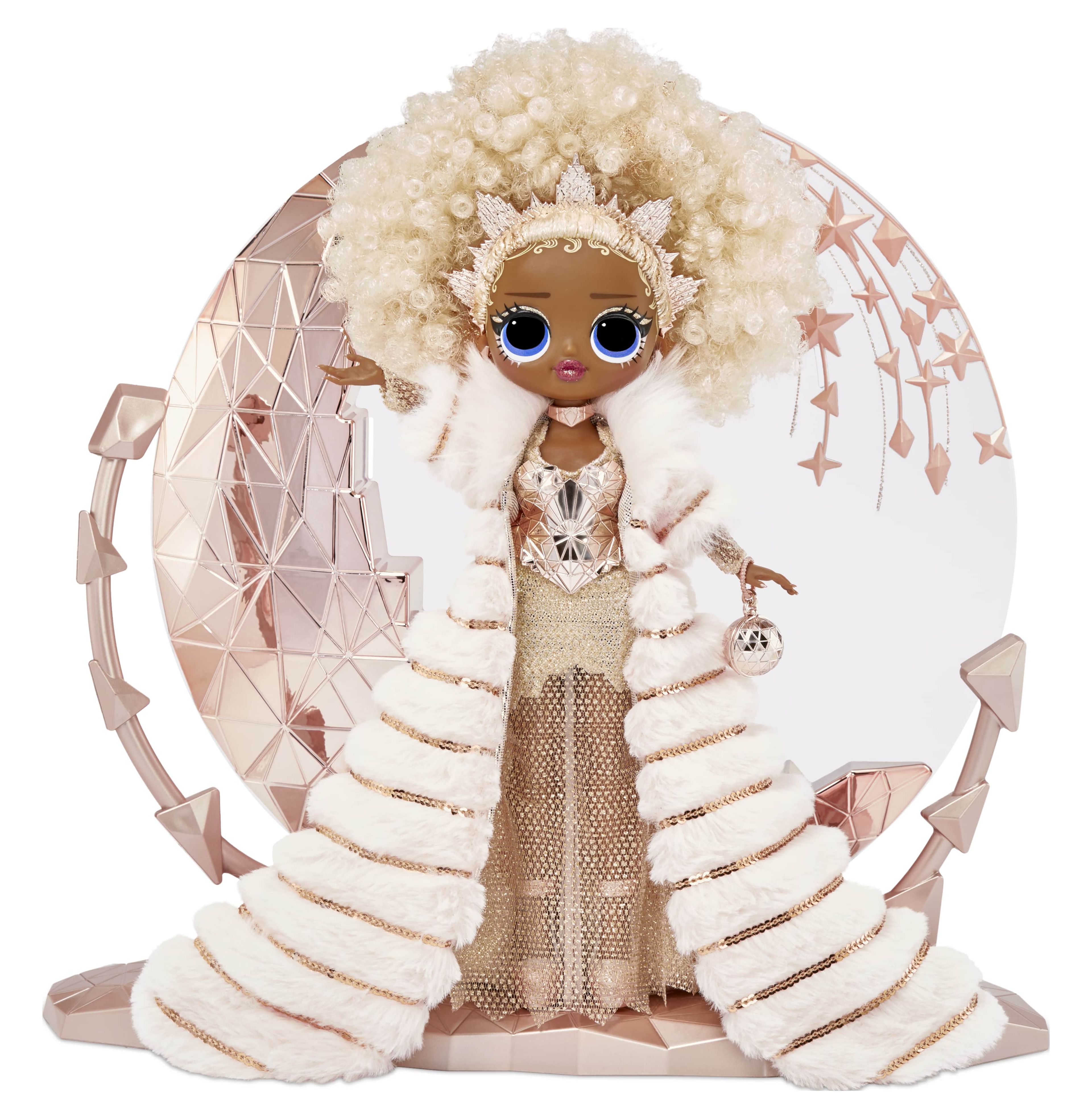 LOL Surprise Holiday OMG 2021 Collector NYE Queen Fashion Doll with Gold Fashions and Accessories, New Year’s Celebration Look, Light Up Stand – Great Gift for Girls Ages L.O.L. Surprise!