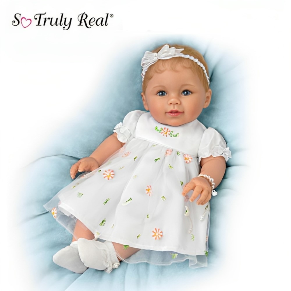 The Ashton-Drake Galleries Grandma's Pearls Of Wisdom Baby Girl Doll So Truly Real® Vinyl with Faux Pearl Bracelet with Heart-shape Charm Poseable with Weighted Body by Ping Lau 19-inches The Ashton-Drake Galleries