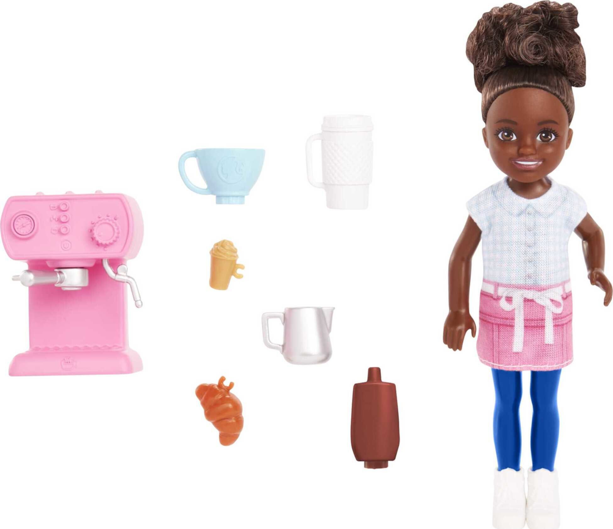 Barbie Chelsea Can Be… Barista Doll and 7 Career-Themed Accessories Including Coffee Maker Barbie