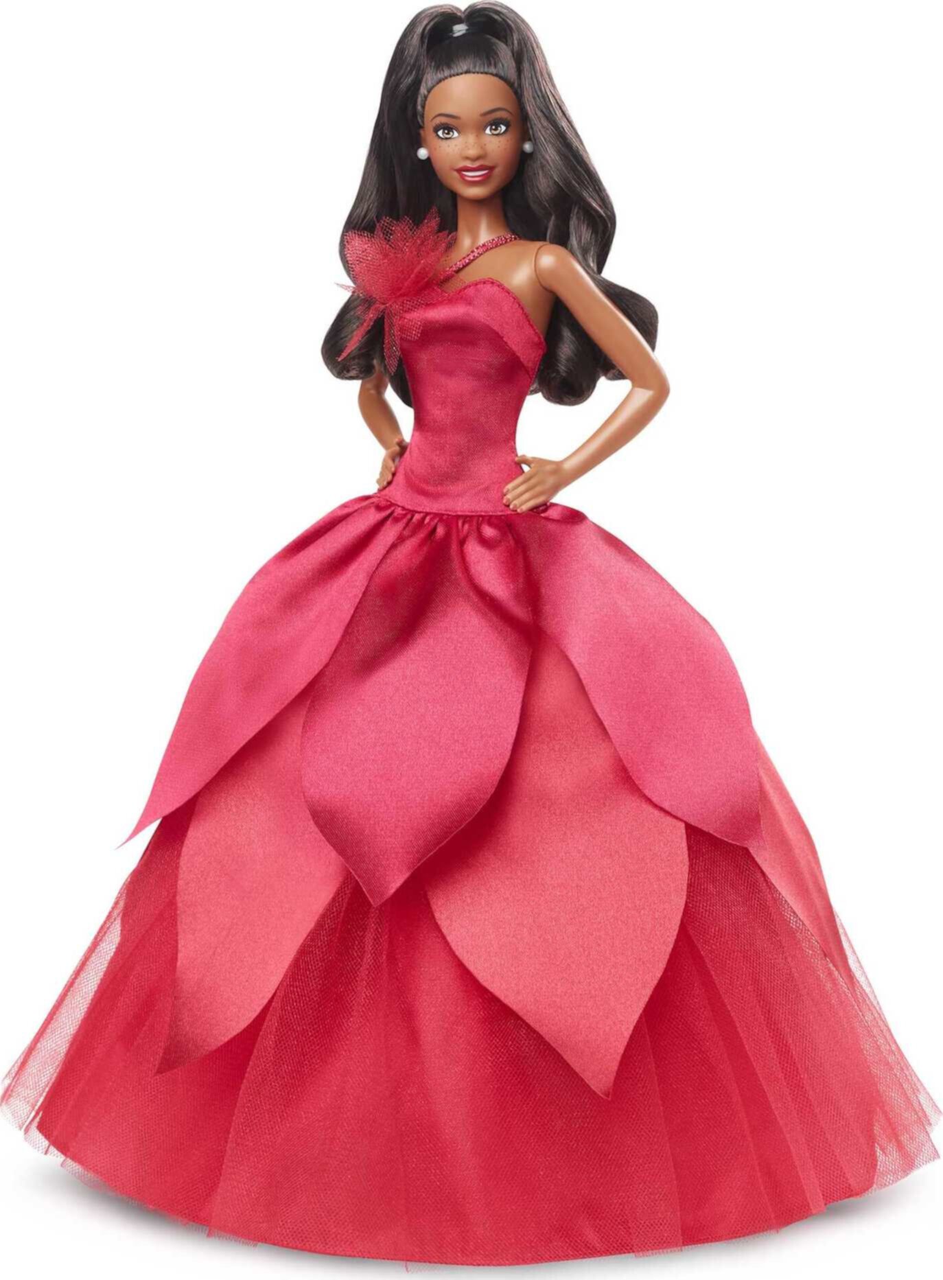 Barbie Signature 2022 Collectible Holiday Doll with Dark Brown Hair & Poinsettia Gown Barbie