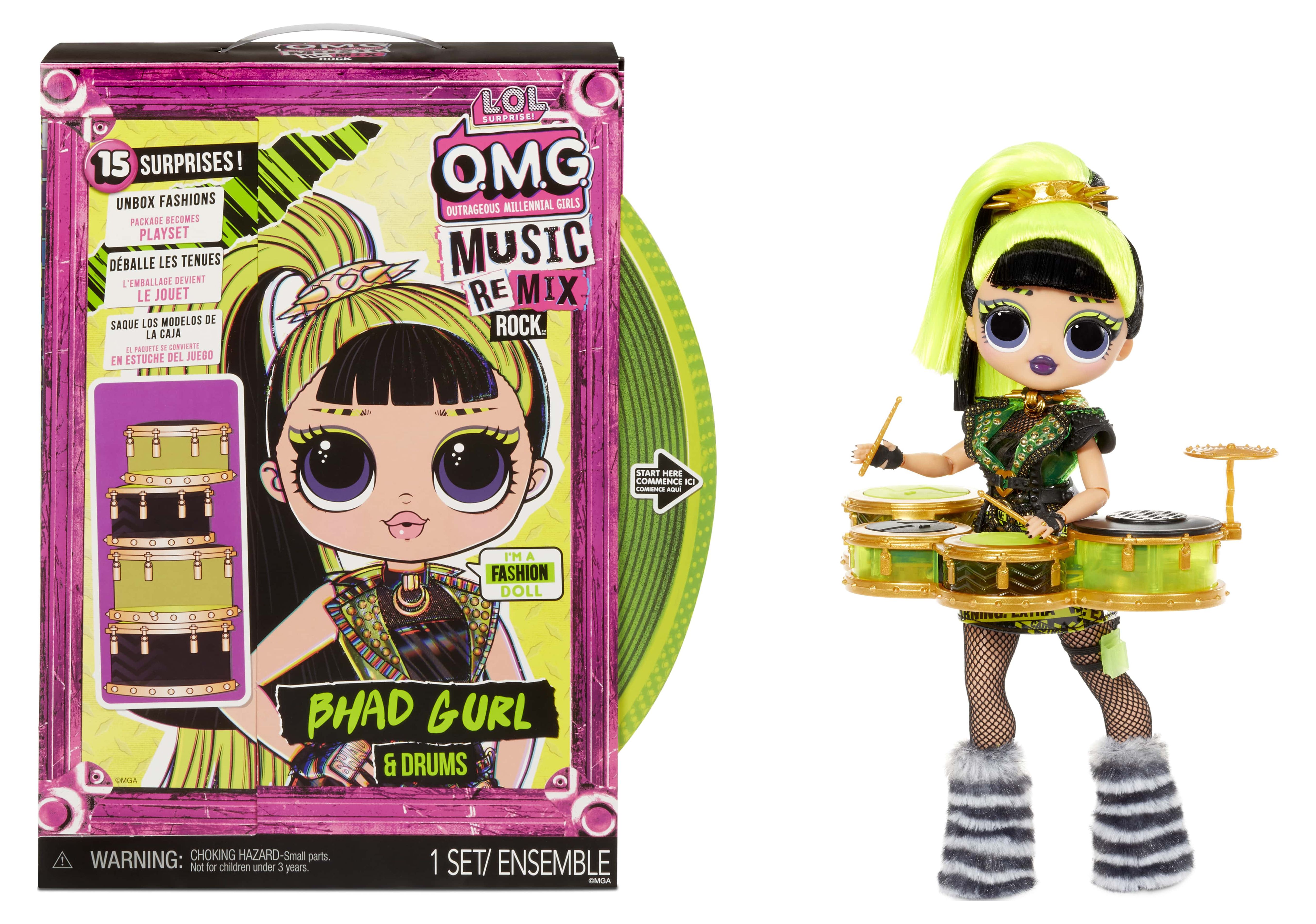 LOL Surprise Omg Remix Rock Bhad Gurl Fashion Doll With 15 Surprises Including Drums, Outfit, Shoes, Hair Brush, Doll Stand, Lyric Magazine, And Record Player Package - for Girls Ages 4+ L.O.L. Surprise!