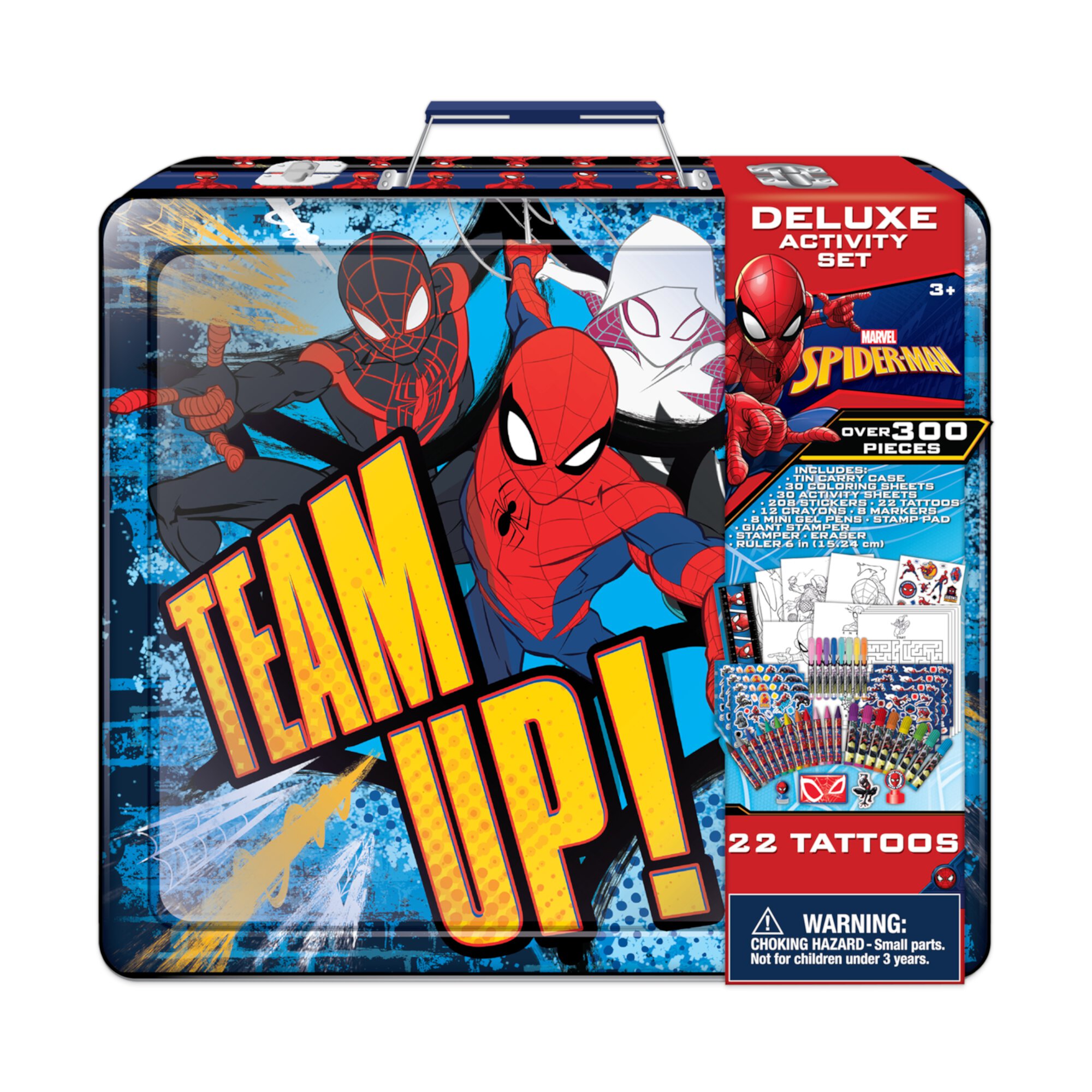 Marvel Spiderman Boys  Art Kit with Carrying Tin Gel Pens Markers Stickers 300 Pc Marvel