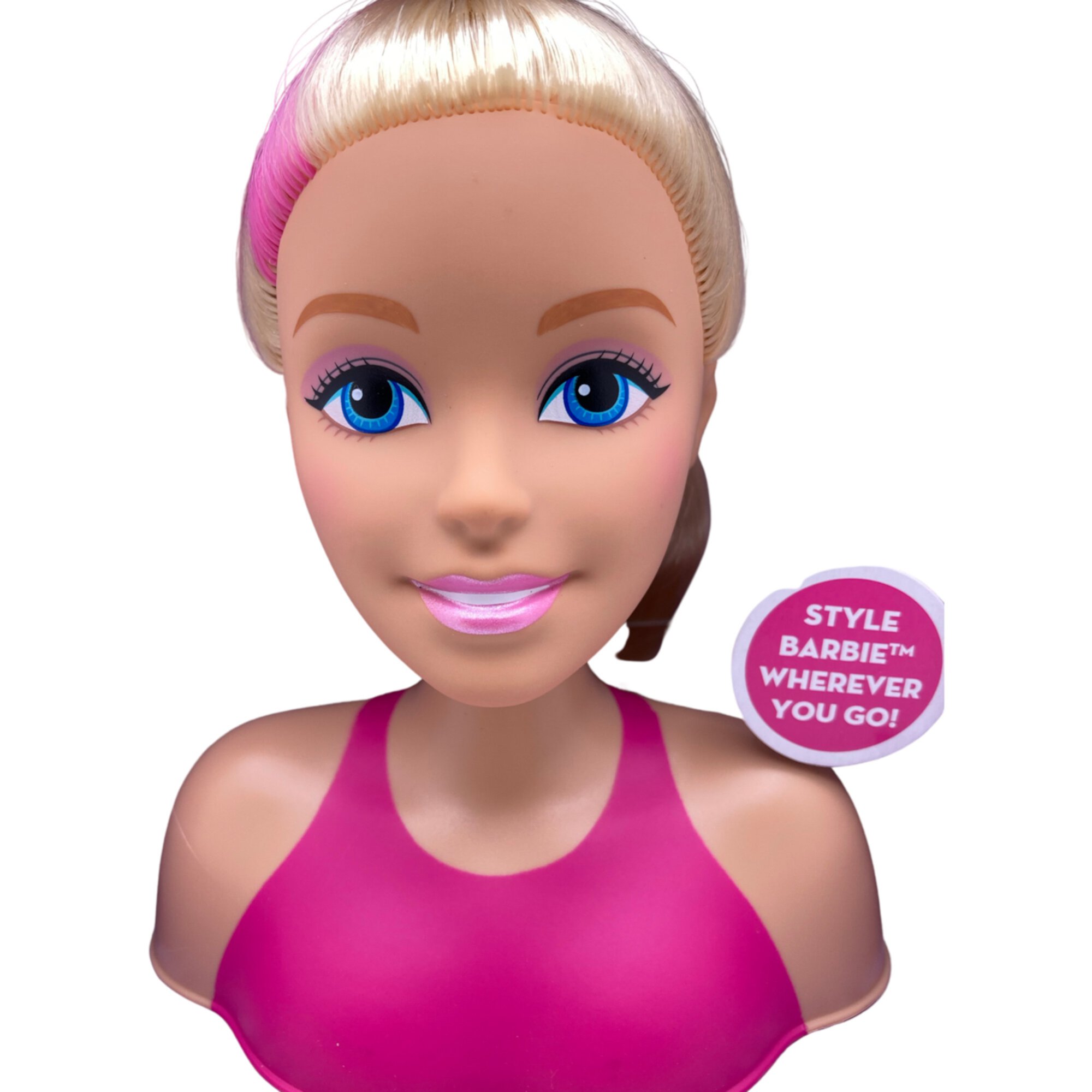 Barbie Fashionistas Mini Styling Head Blond Hair With Pink Highlight and Brush Accessory Barbie