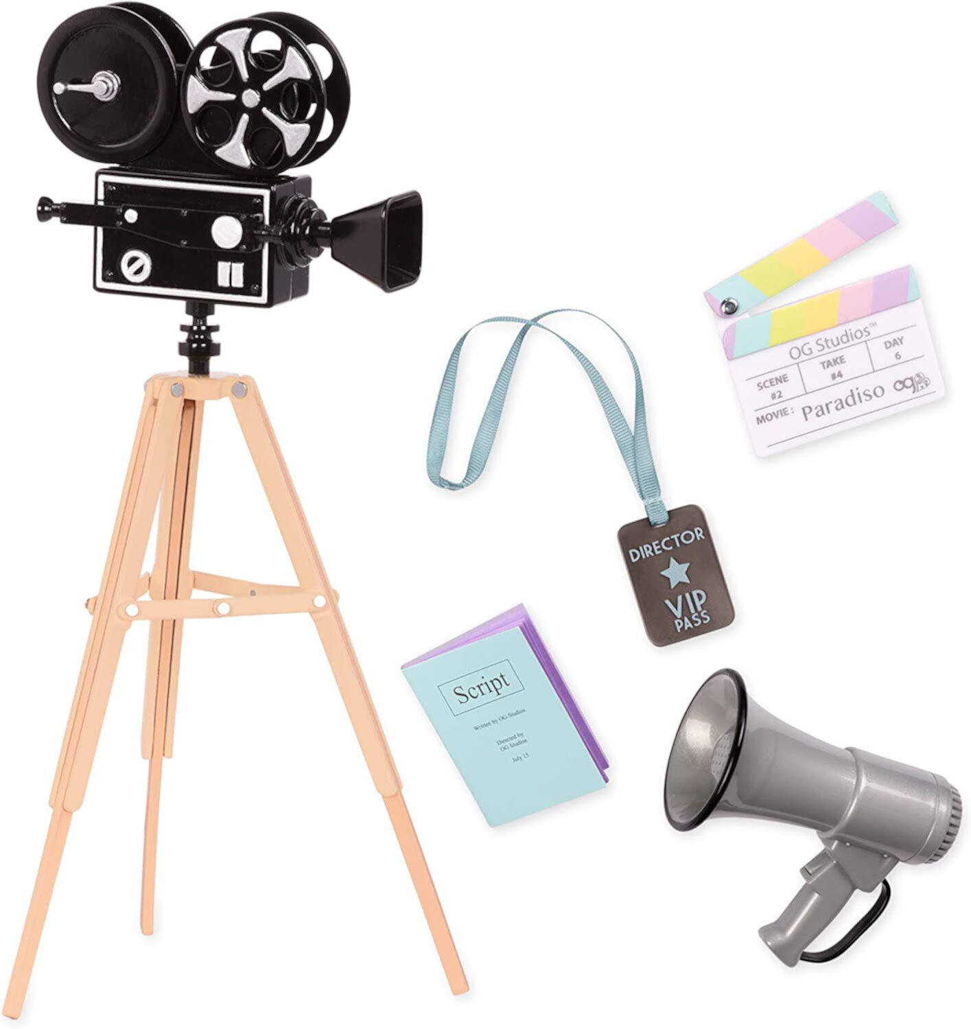 Our Generation 18" Doll Accessories - Story Starter Camera's Rolling! Playset Includes Pretend Camera, Tripod, VIP Pass, Clapperboard, Script and Speakerphone Our Generation