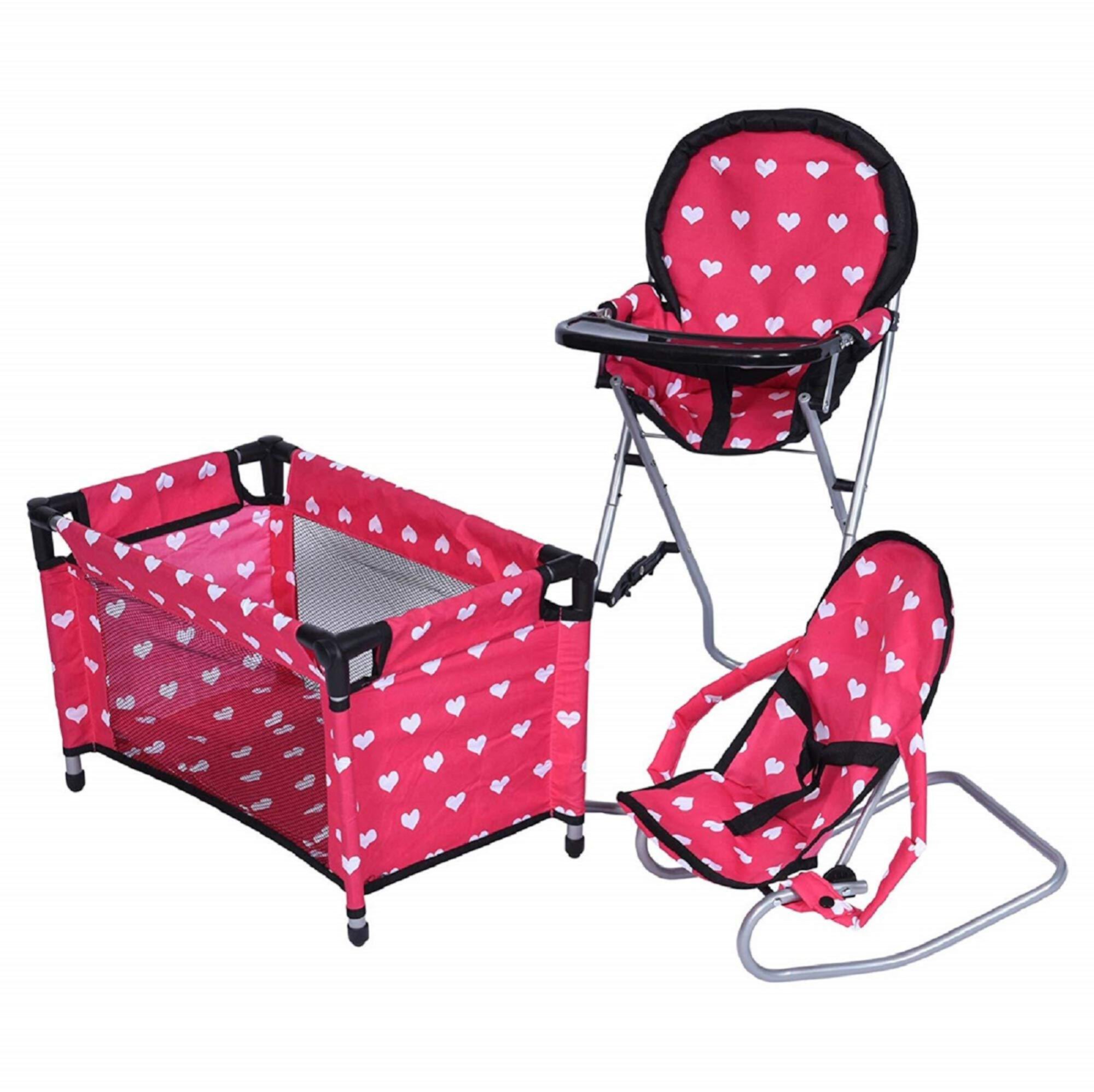 The New York Doll Collection High Chair, Bouncer and Pack N Play Doll Accessories, 3 Pieces The New York Doll Collection