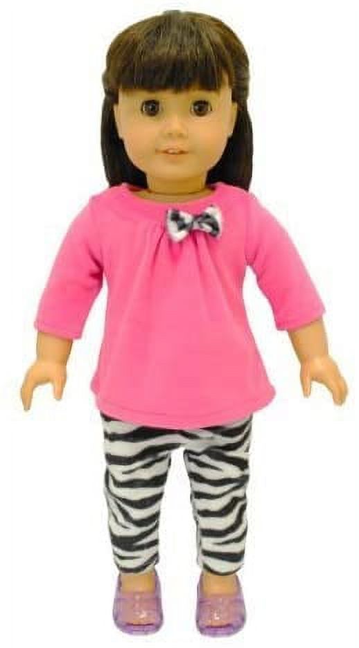 Doll Dress -2 Piece Clothing Shirt And Zebra Print Leggings Fits American Girl Dolls, Madame Alexander And Other 18 inch Dolls Pink Butterfly Closet