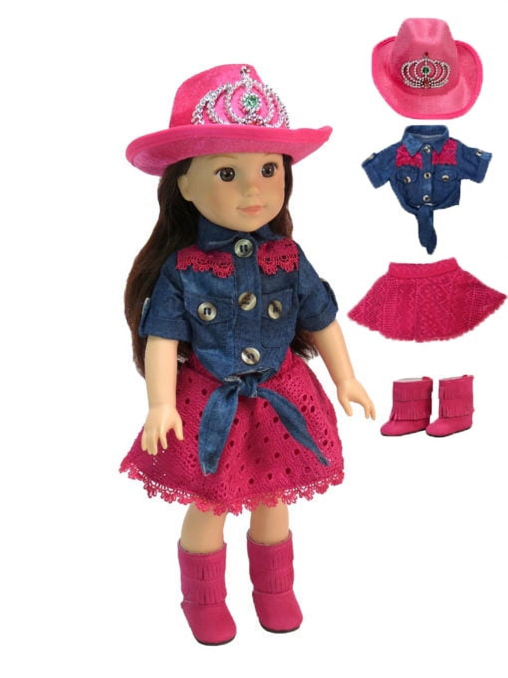 Hot Pink Cowgirl Western 4 Piece Set made for 14 inch dolls American Fashion World