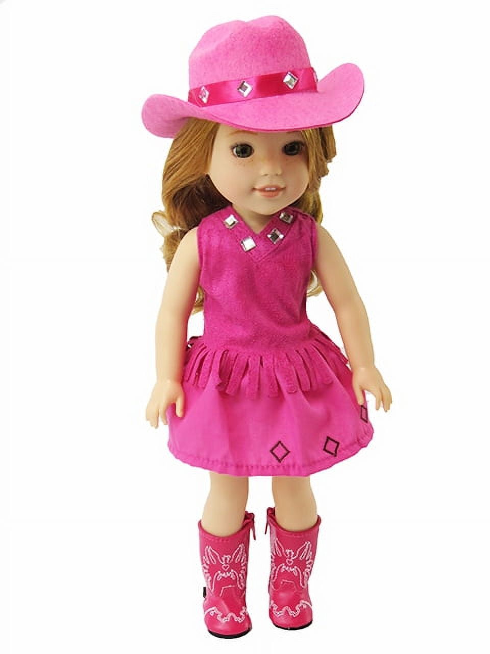 Hot Pink Little Cowgirl Hat Boots Western Outfit For 14 Inch Dolls American Fashion World