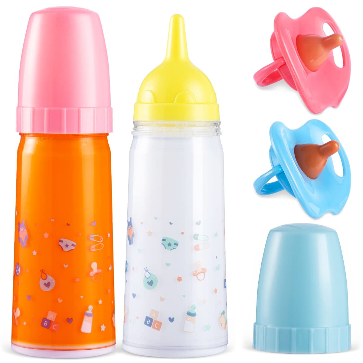 JOYIN Baby Doll Magic Bottle Set, 2 Disappearing Magic Milk & Juice Bottles with Caps and 2 Toy Pacifiers for Girls Christmas Birthday Gift JOYIN