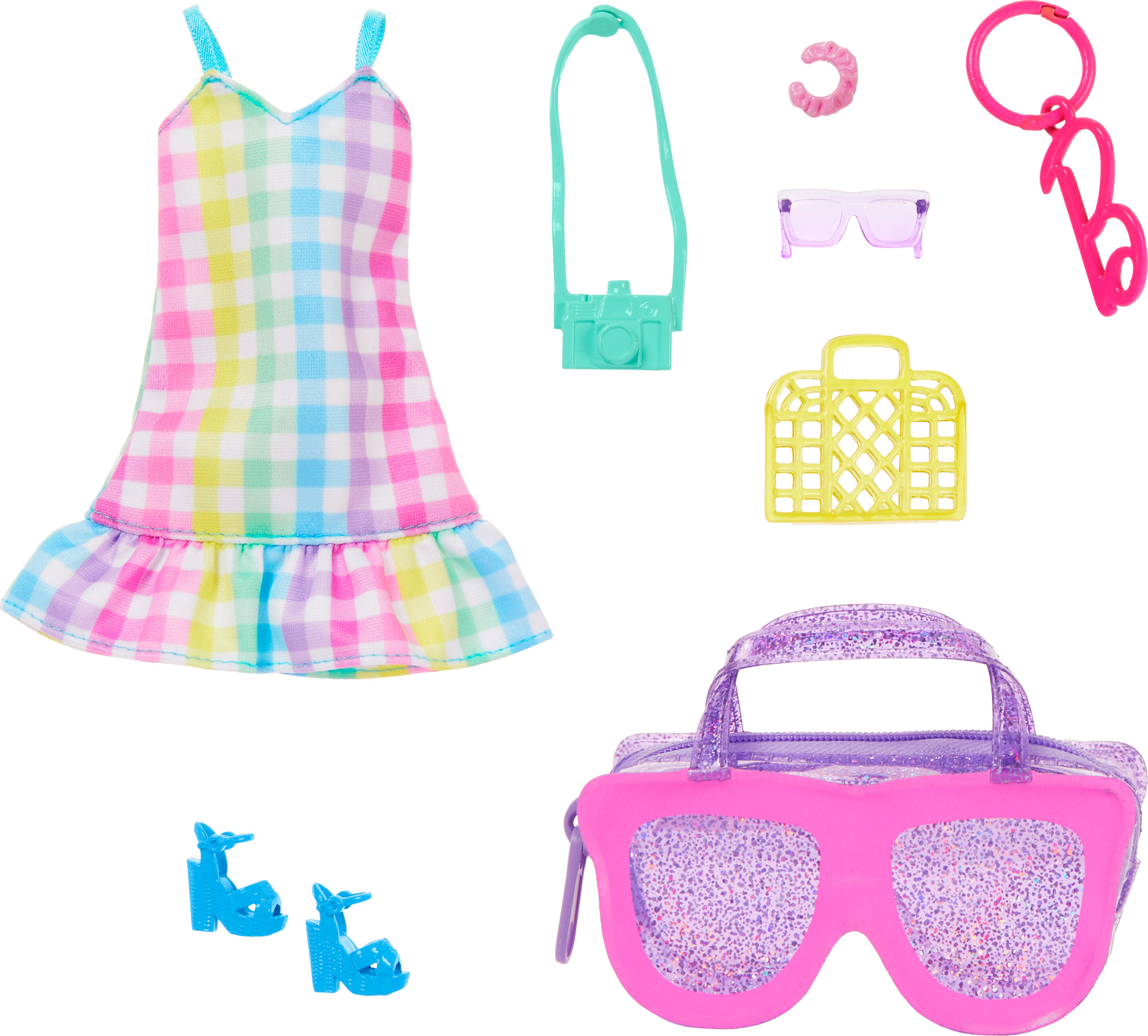 Barbie Doll Clothing, Deluxe Keychain Bag with Summery Accessories (1 Outfit) Barbie