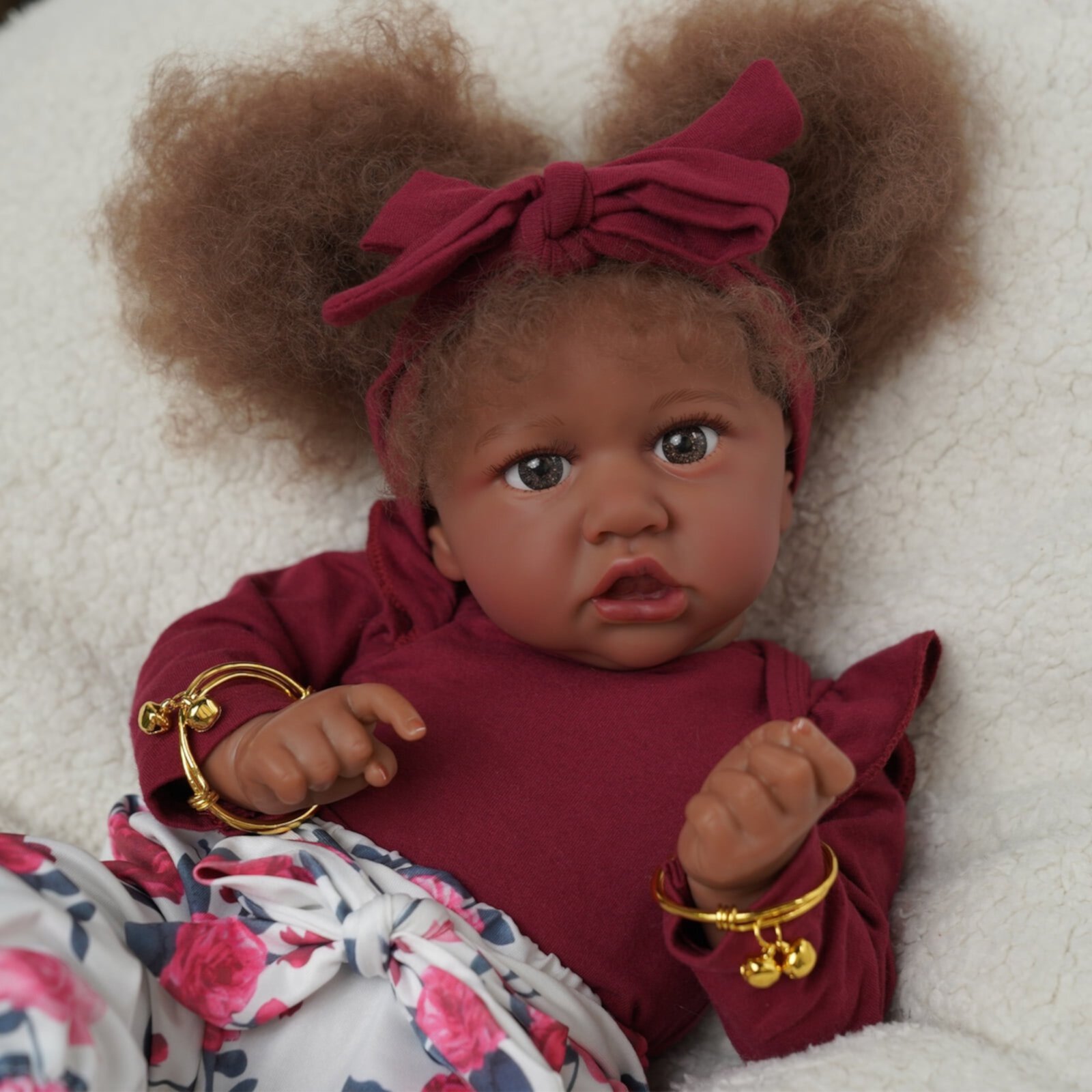 RSG Reborn Baby Dolls Black - 22 Inch Lifelike Soft Body Realistic-Newborn Baby Dolls Taupe Eyes Caramel Skin Tone Green Dress Real Life Baby Dolls and Toy Accessories Gift for Kids Age 3 Babeside